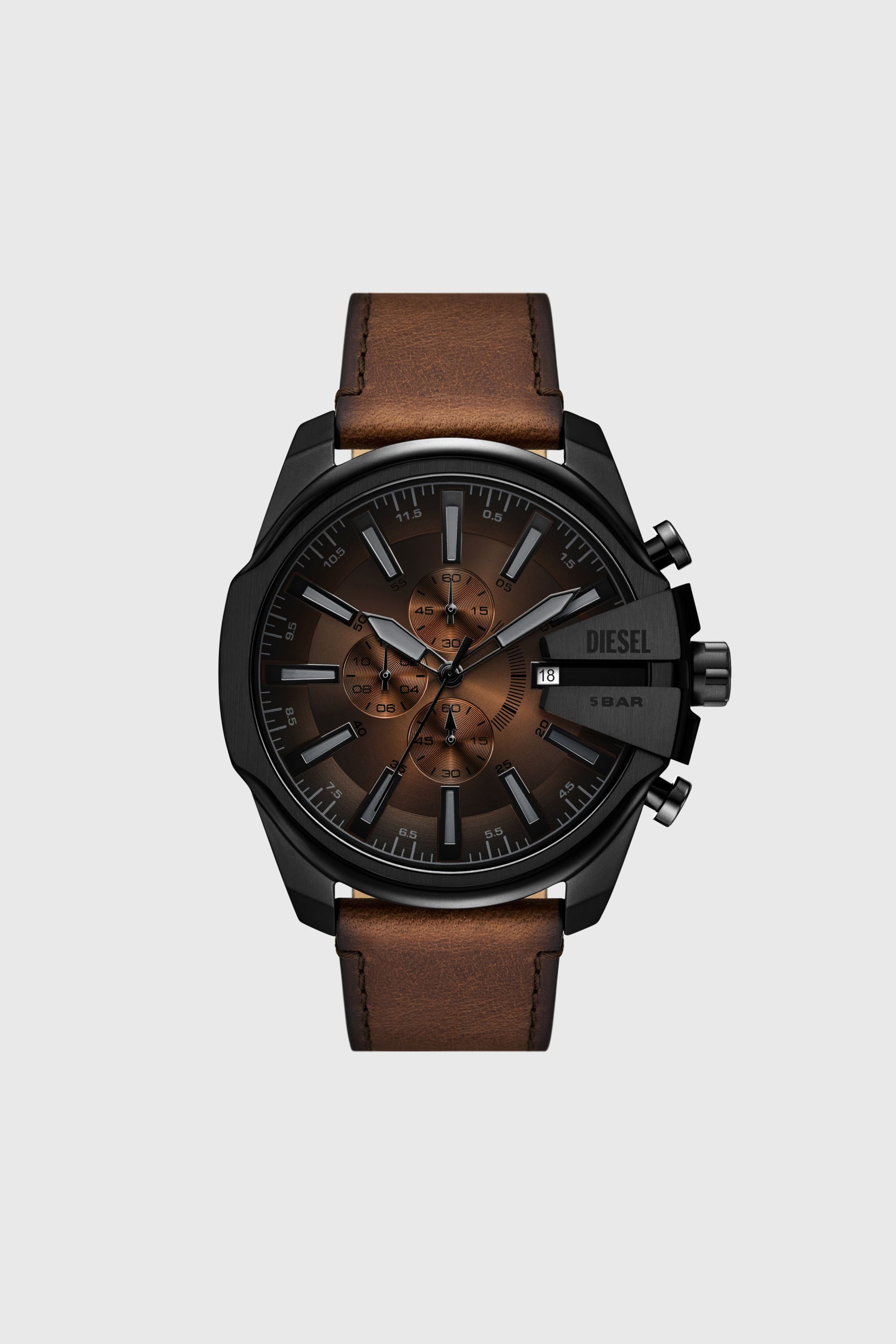 Diesel - DZ4692 WATCH, Montre Mega Chief Slim en cuir brun Homme in Marron - 1