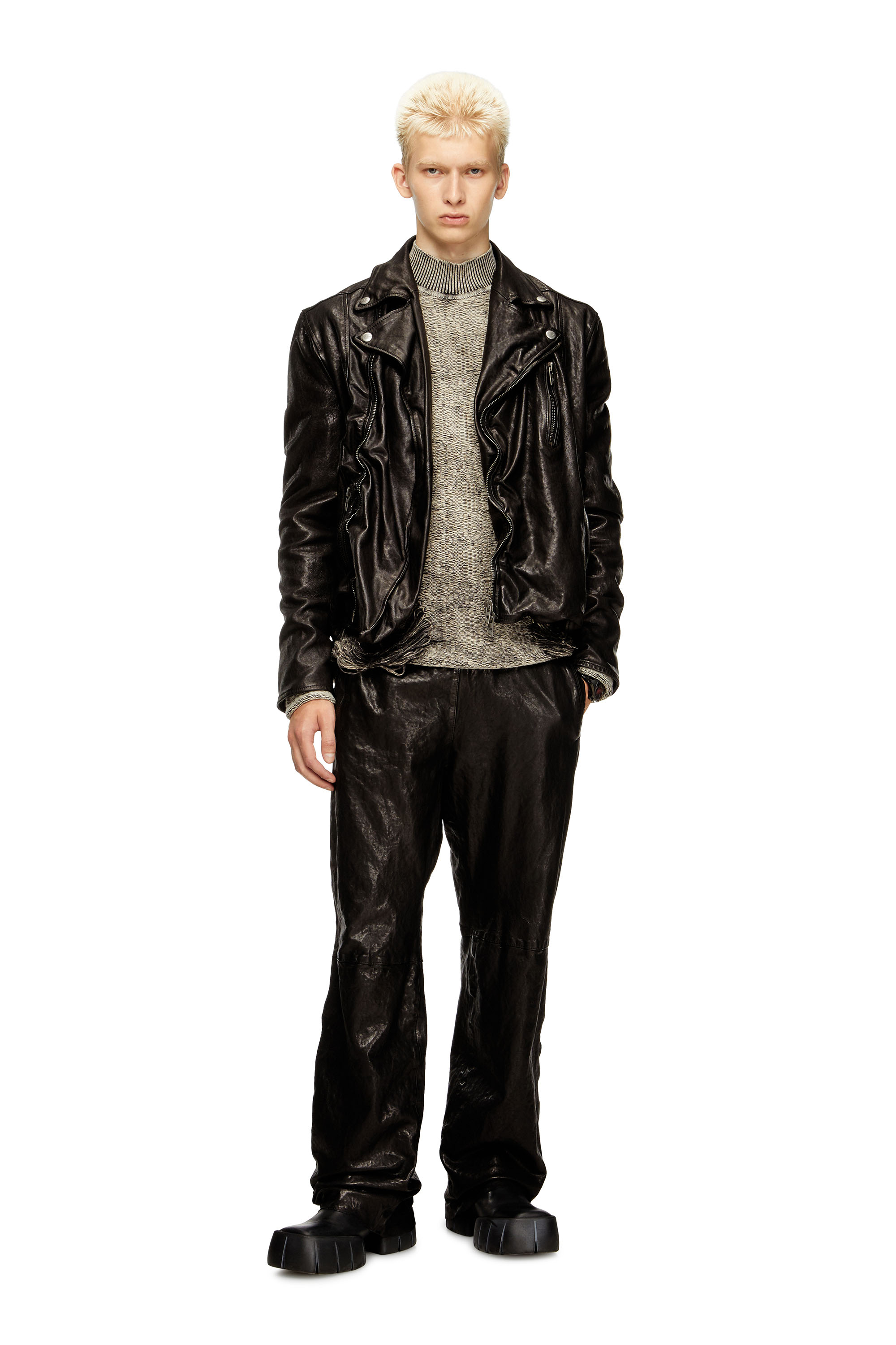 Diesel - P-BRU, Pantalon à taille élastiquée en cuir bouilli Homme in Noir - 2