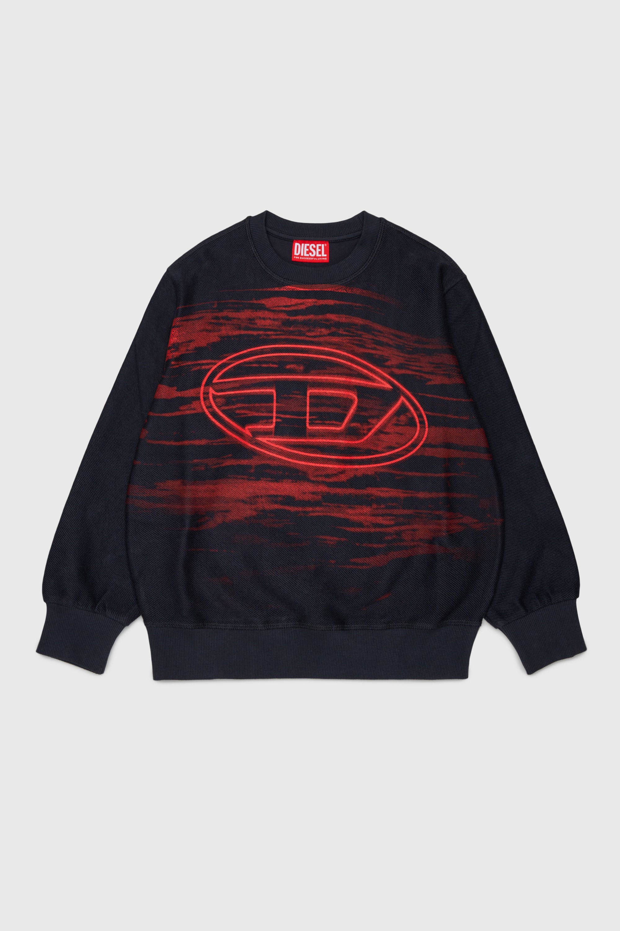 Diesel - SFRIT OVER, Sweatshirt avec rayures et logo Oval D Homme in Noir - 1