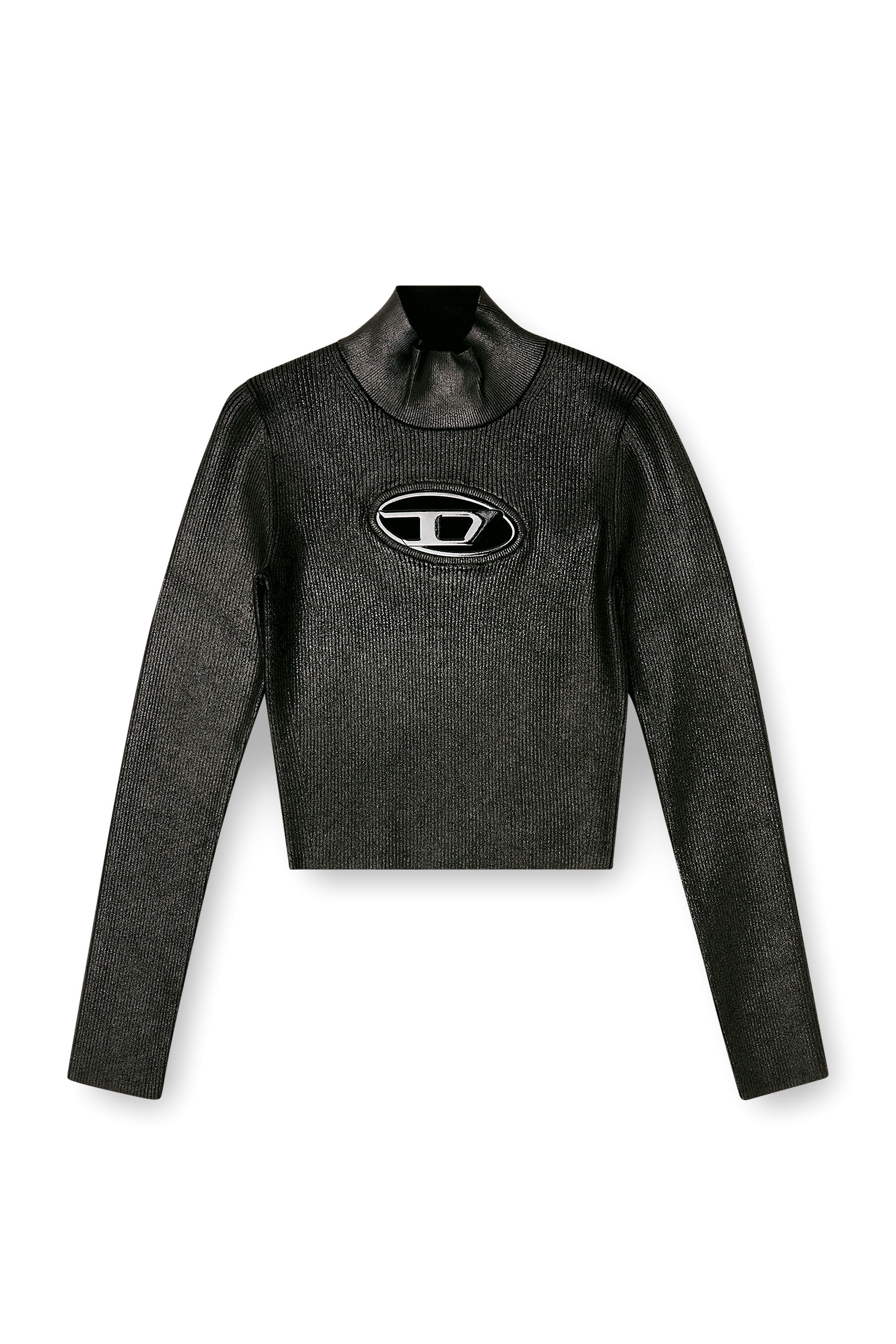 Diesel - M-VALARI-TN, Col roulé en maille côtelée avec effet brillant Femme in Noir - 3