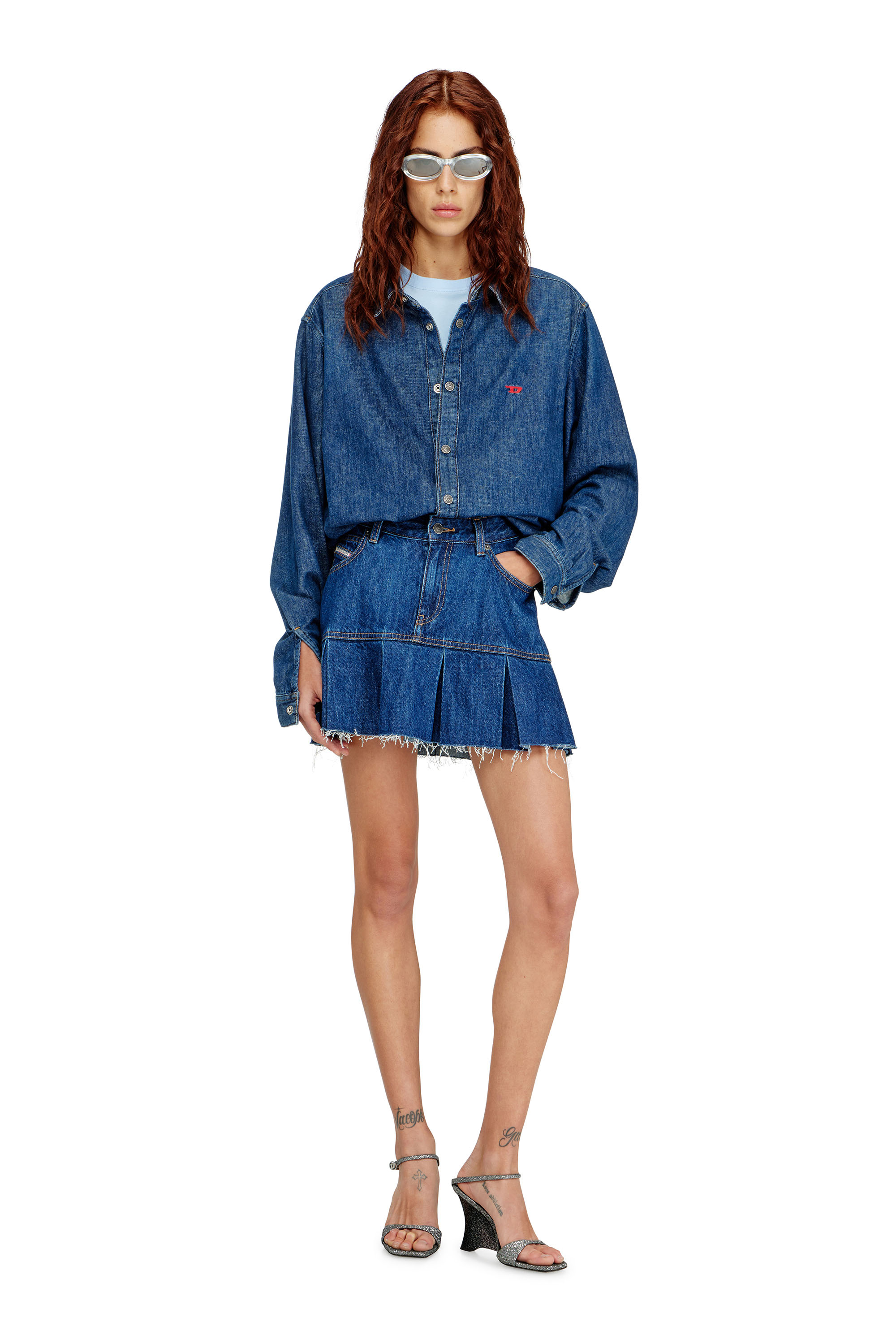 Diesel - DE-REEN, Jupe pliss&eacute;e mini en denim Femme in ToBeDefined - 2