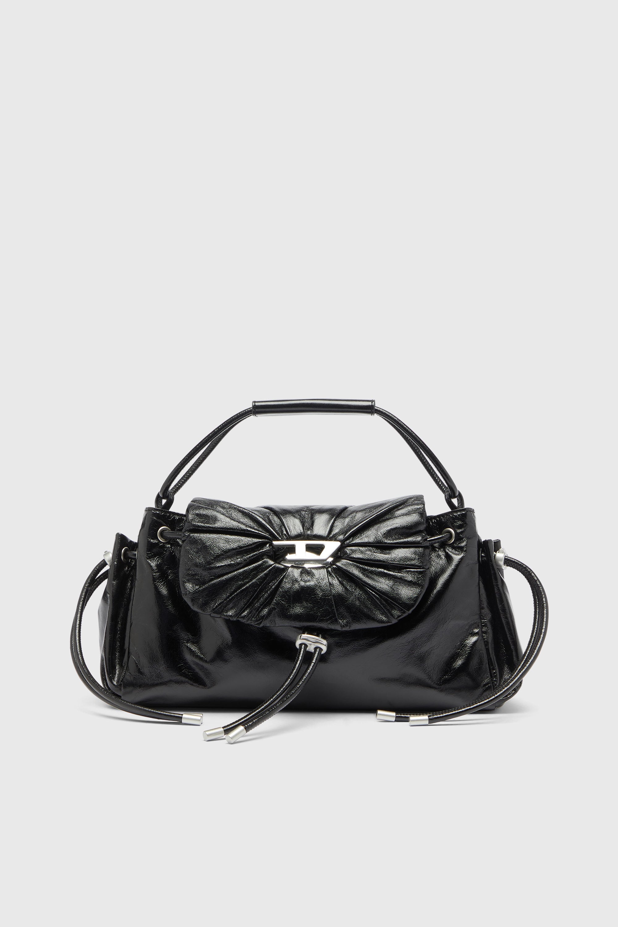 Diesel - SCRUNCH-D TOP HANDLE, Scrunch-D - Sac &agrave; poign&eacute;e en cuir brillant froiss&eacute; Femme in Noir - 1