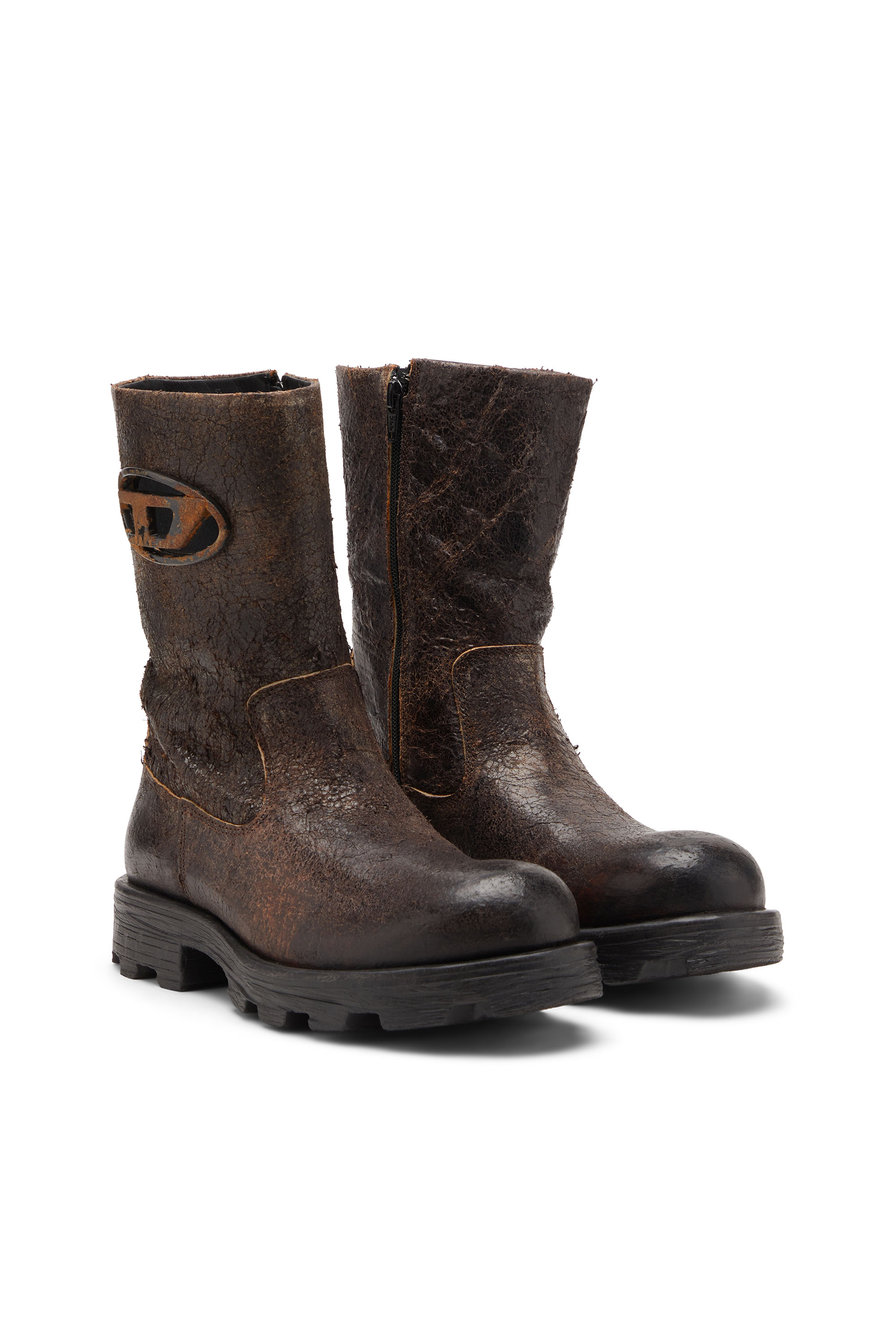 Diesel - D-HAMMER BKR D W, D-Hammer-Bottes de motard en suède craquelé vieilli Femme in Marron - 2