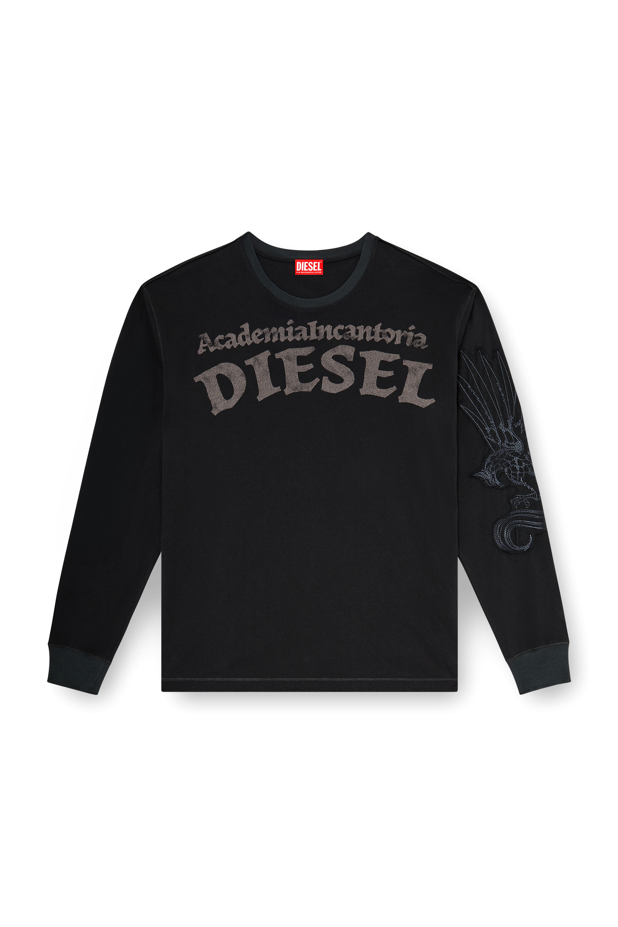Diesel - T-NORM-LS-AA3, T-shirt manches longues avec imprim&eacute;s et patchs Homme in Noir - 2