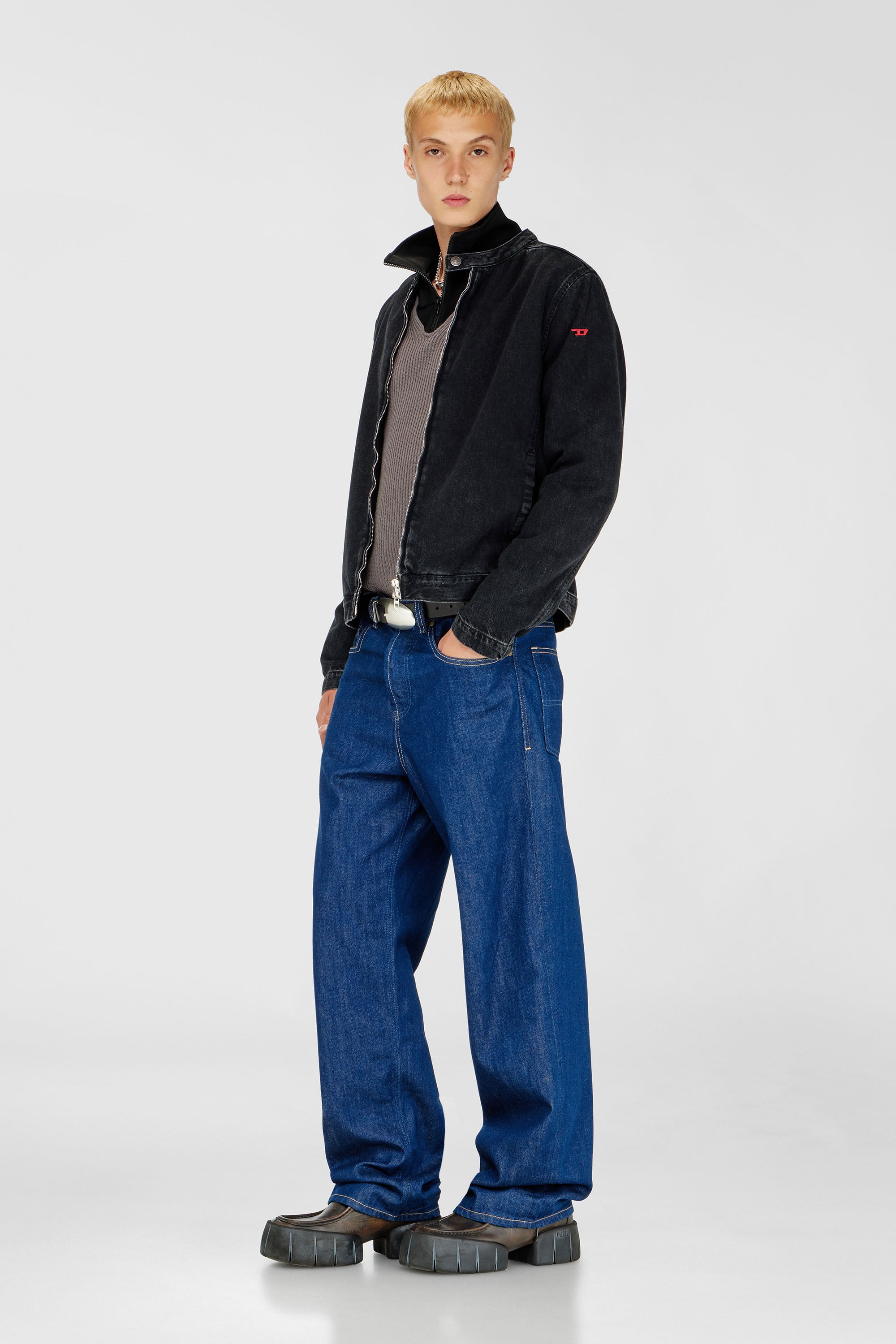 Diesel - D-GLORY, Blouson moto en denim lav&eacute; propre Homme in Noir - 2