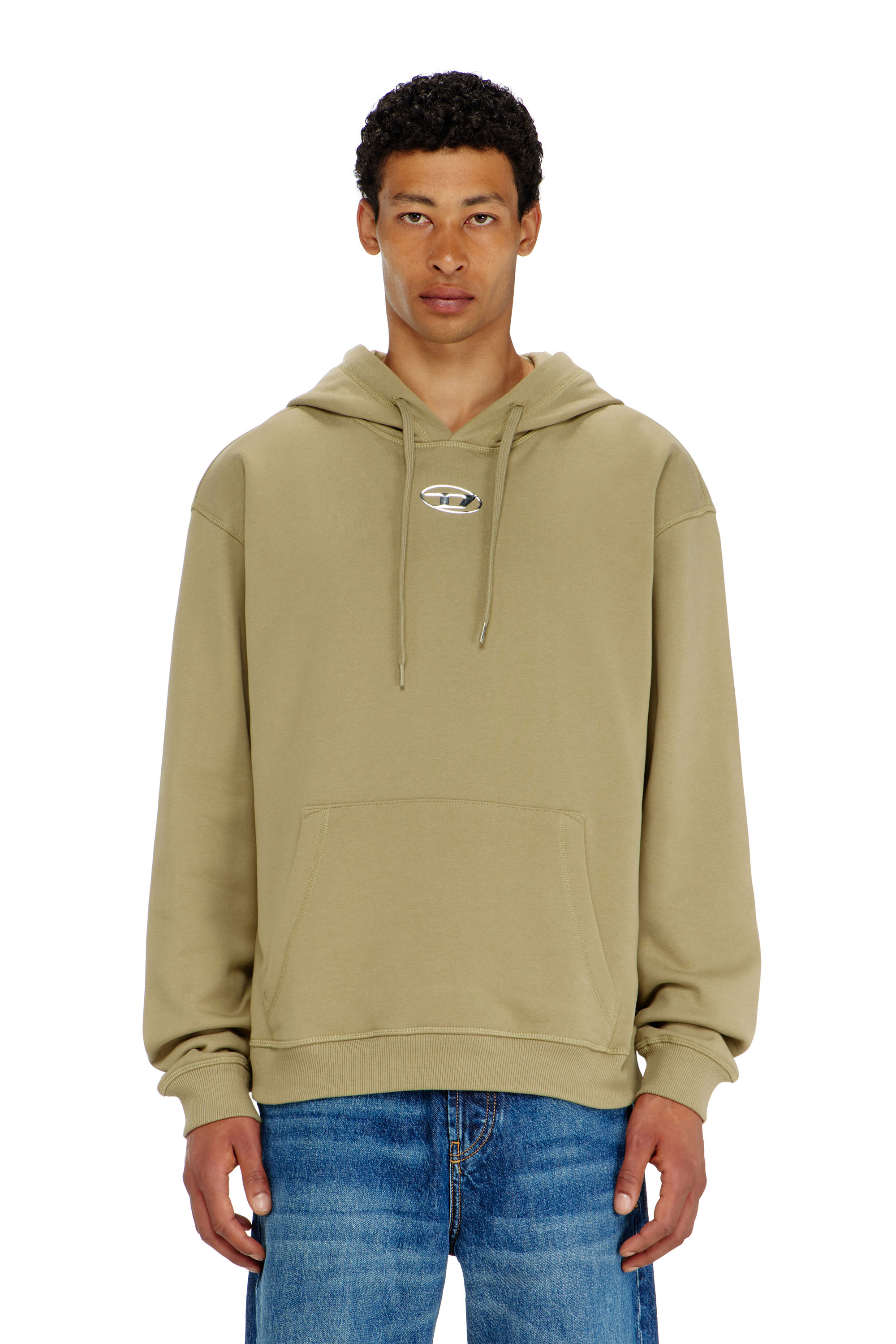 Diesel - S-NORM-HOOD-IOD, Sweat &agrave; capuche en coton avec Oval D m&eacute;tallique Homme in Vert - 1