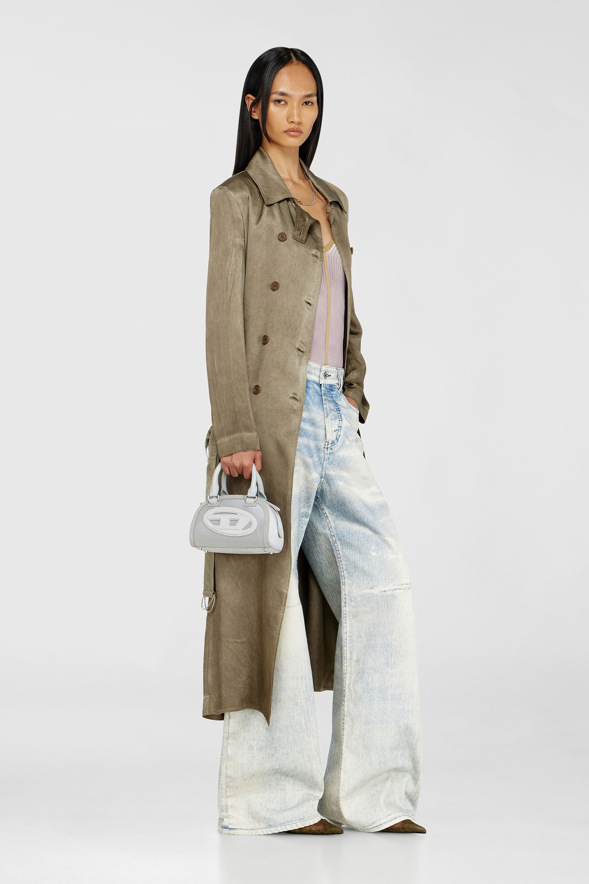 Diesel - G-LADES, Trench coat en satin froiss&eacute; Femme in Marron - 2