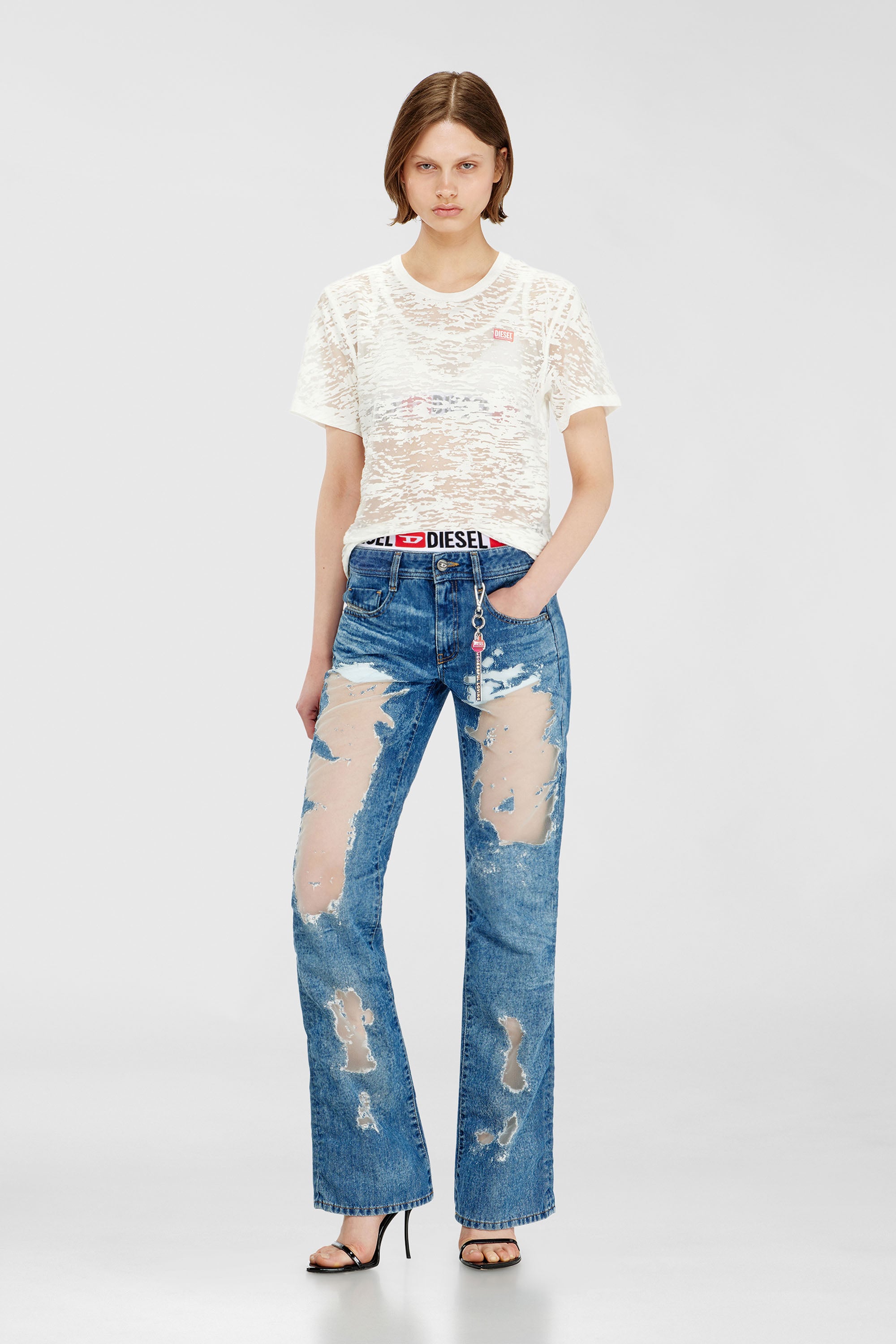 Diesel - PR-T-NOTS-MATI-R, T-shirt en jersey all-over devor&eacute; Mixte in Blanc - 2