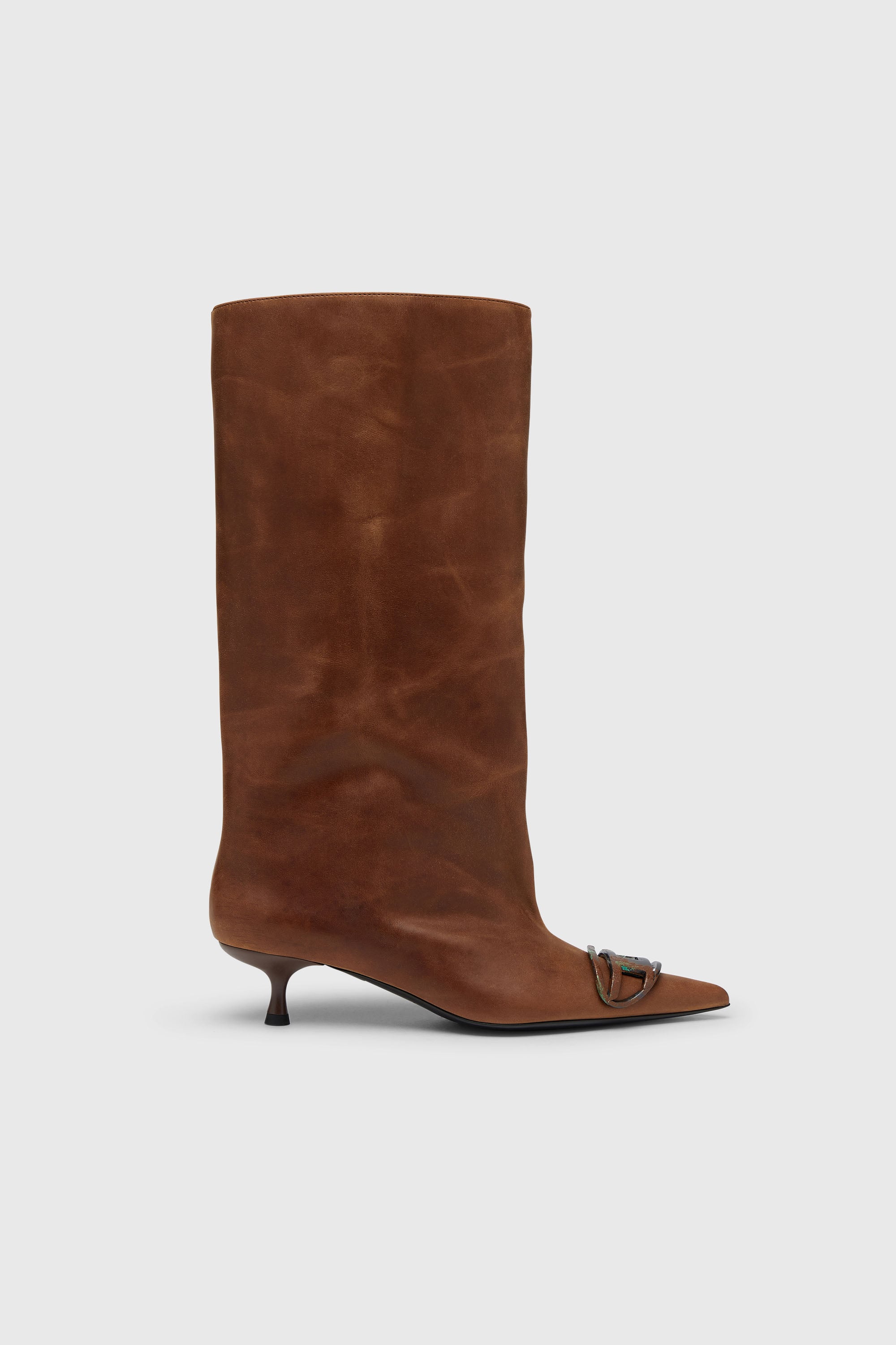 Diesel - D-VENUS 40 KB TUBE, D-Venus-Bottes hauteur genou en cuir huil&eacute; Femme in Marron - 1