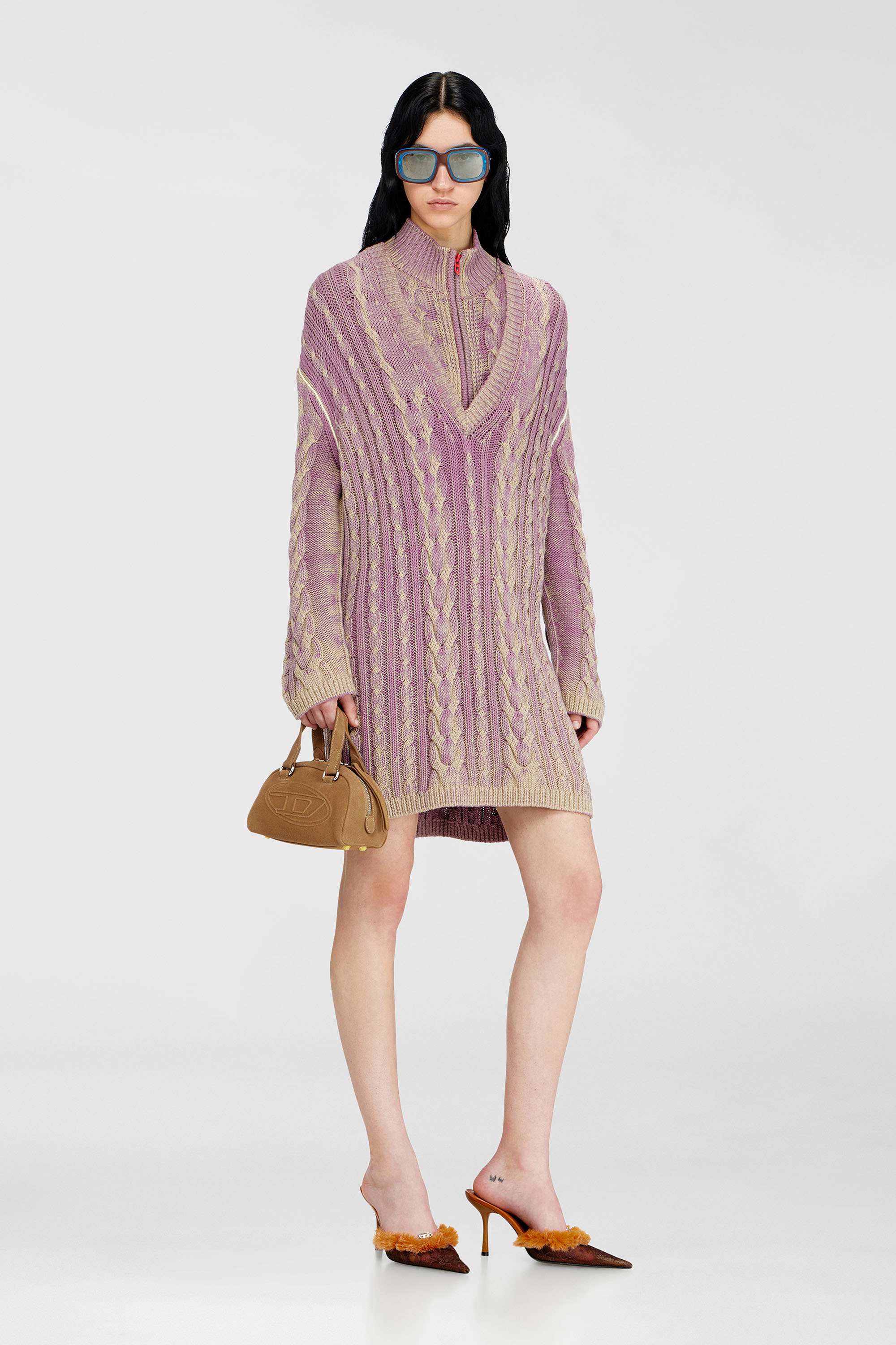 Diesel - M-ELGA, Robe pull courte en maille torsad&eacute;e Femme in Violet - 2