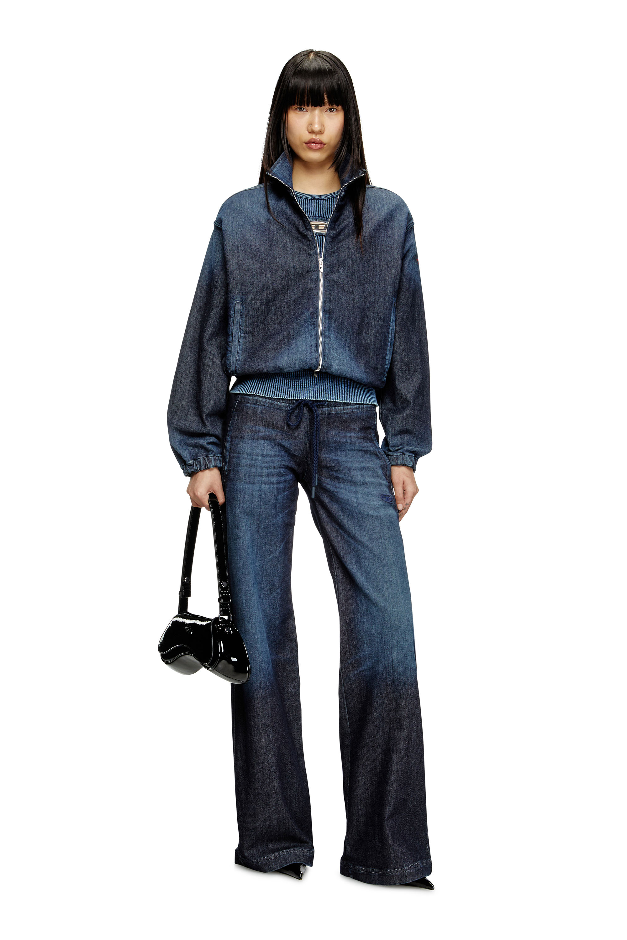 Diesel - DE-SANDERZ JOGG, Veste en JoggJeans avec col montant Femme in Bleu - 2