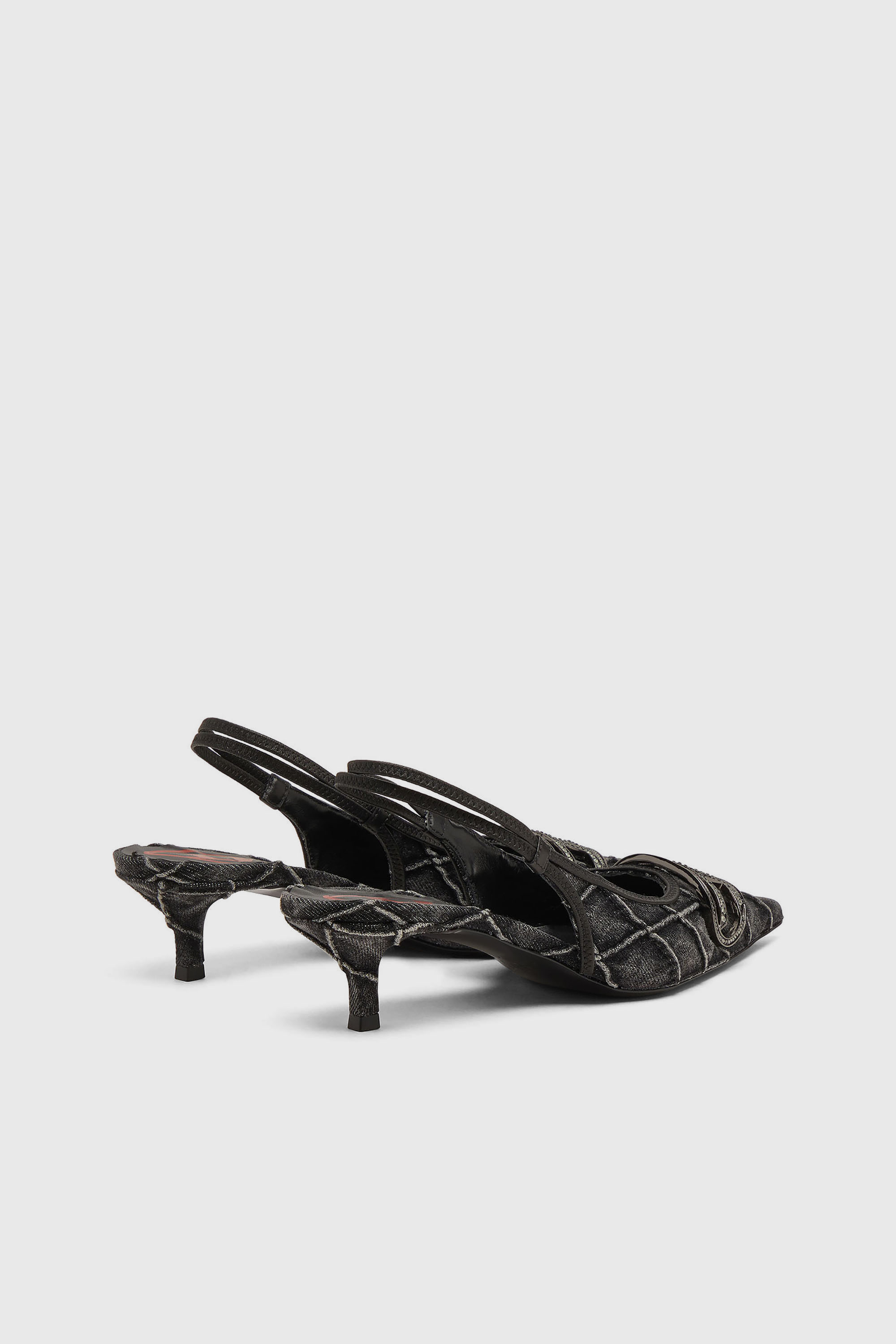 Diesel - D-VENUS SB 40, D-Venus-Crystal-logo escarpins slingback en denim matelass&eacute; Femme in Noir - 3