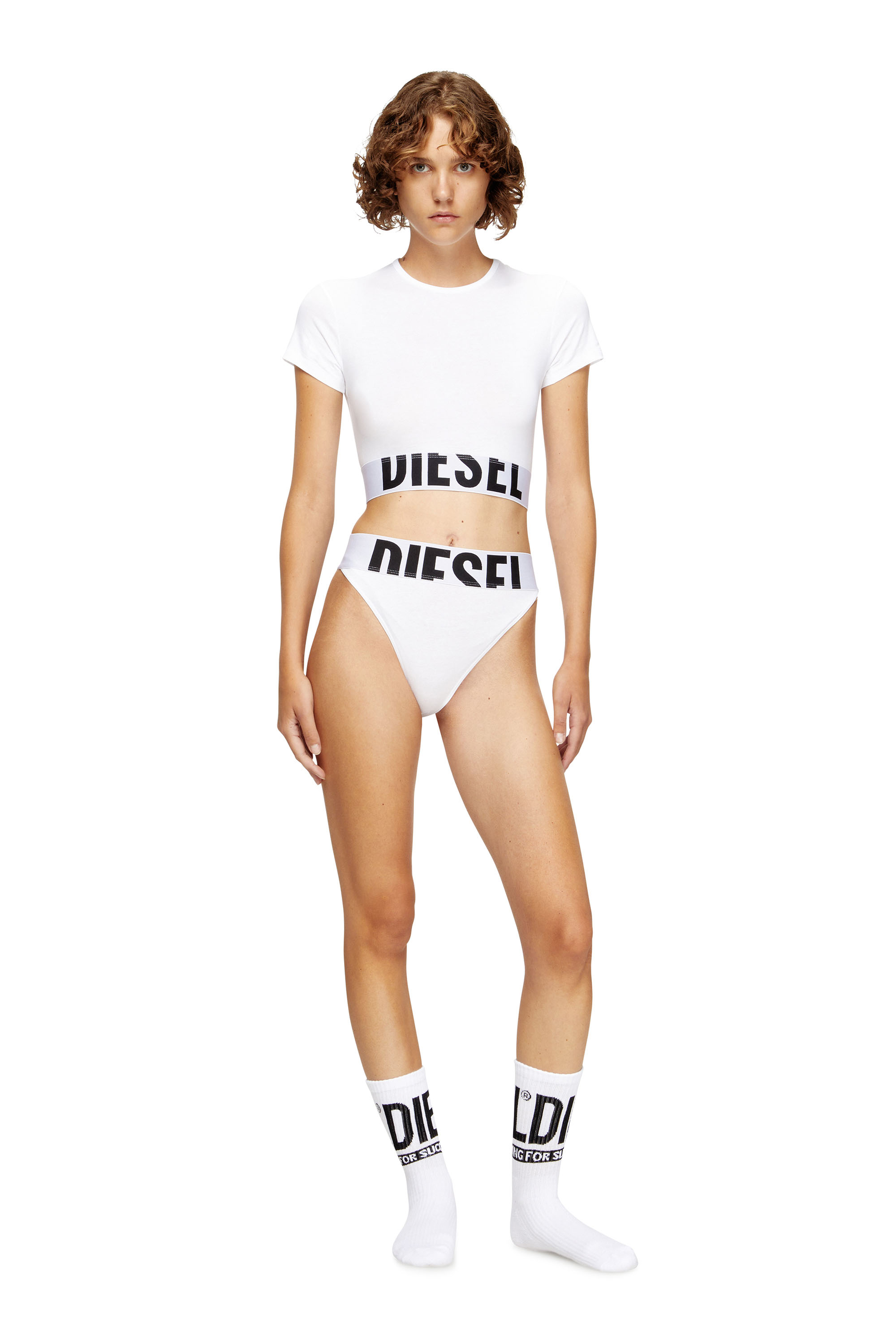 Diesel - UFTEE-SPORT-CROPPED-T-SHIRT, Top crop sportif avec bande à logo Femme in Blanc - 1