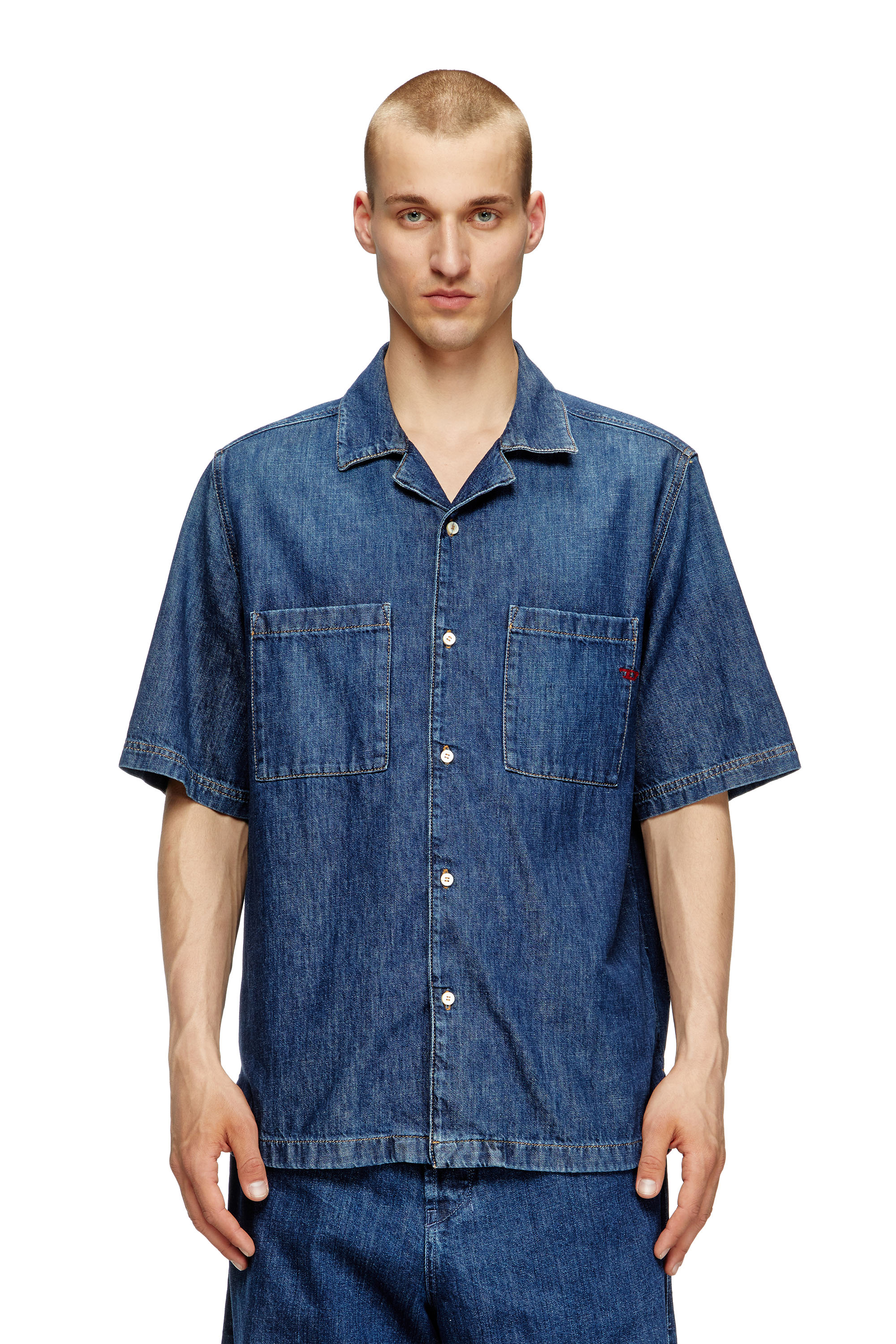 Diesel - D-PAROSHORT, Chemise bowling en denim Homme in Bleu - 3