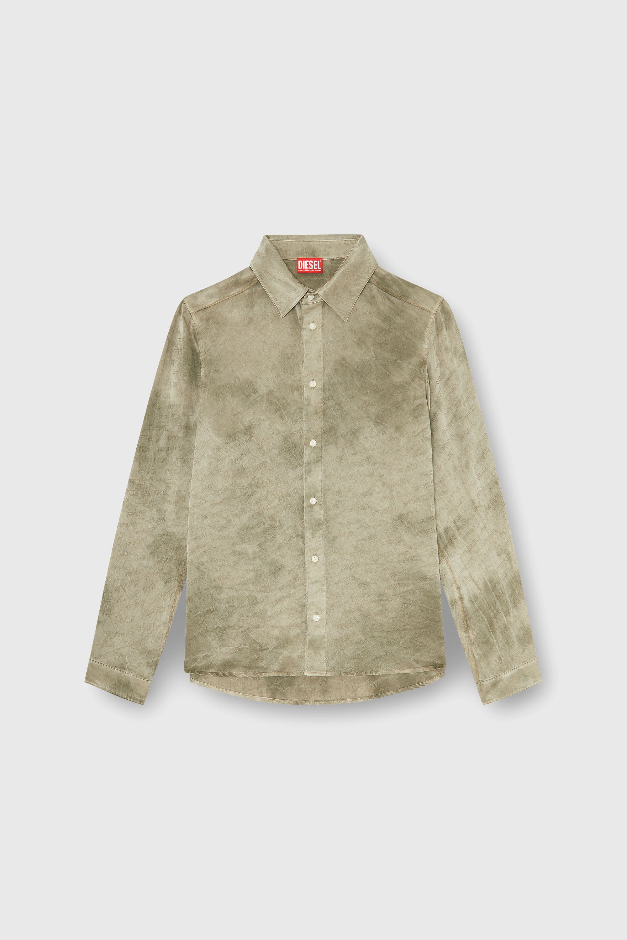 Diesel - S-KISSY-HNBW, Chemise en satin froiss&eacute; jacquard logo Homme in Marron - 2