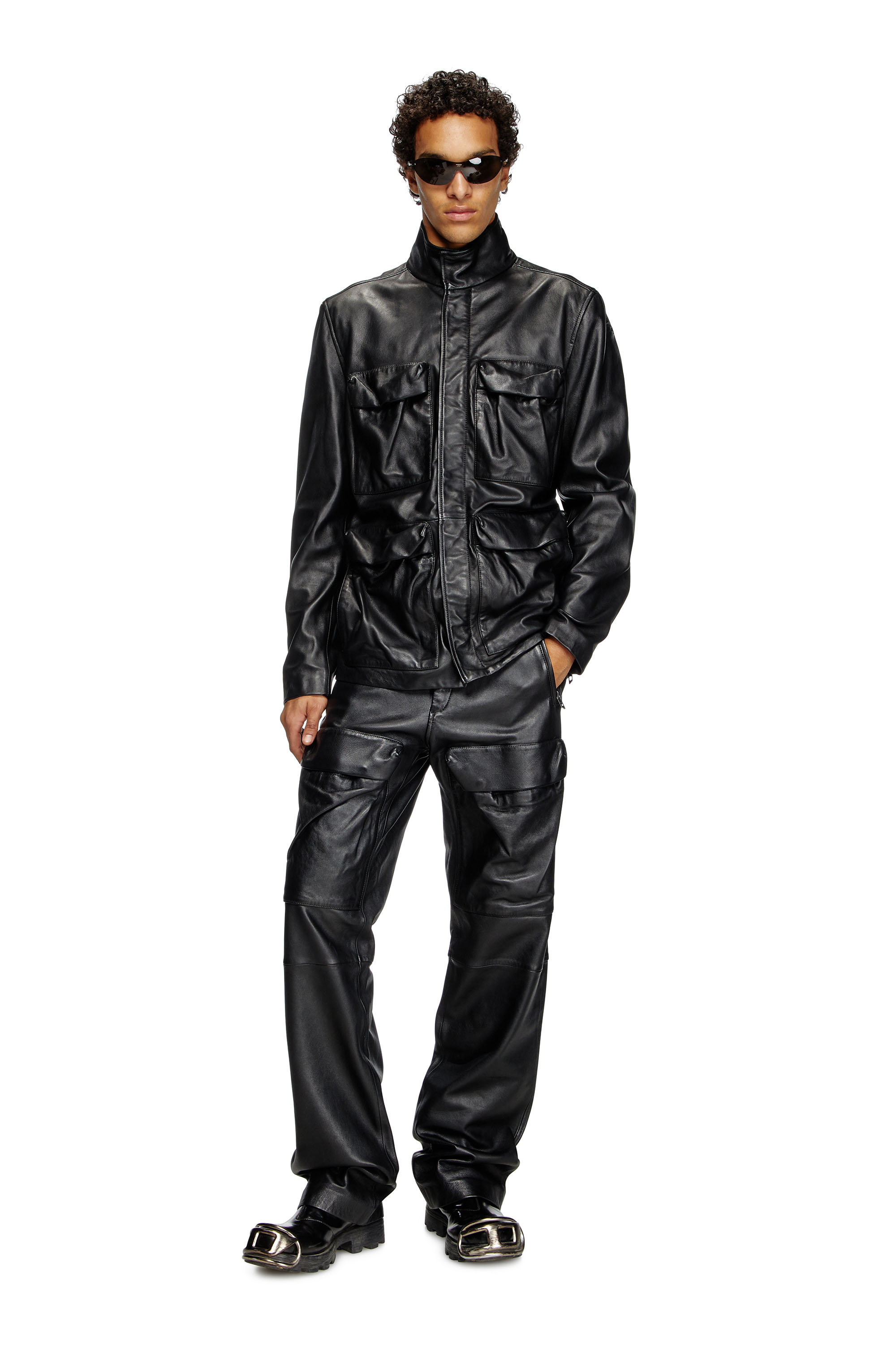 Diesel - L-GAST, Veste en cuir avec poches utility Mixte in Noir - 4