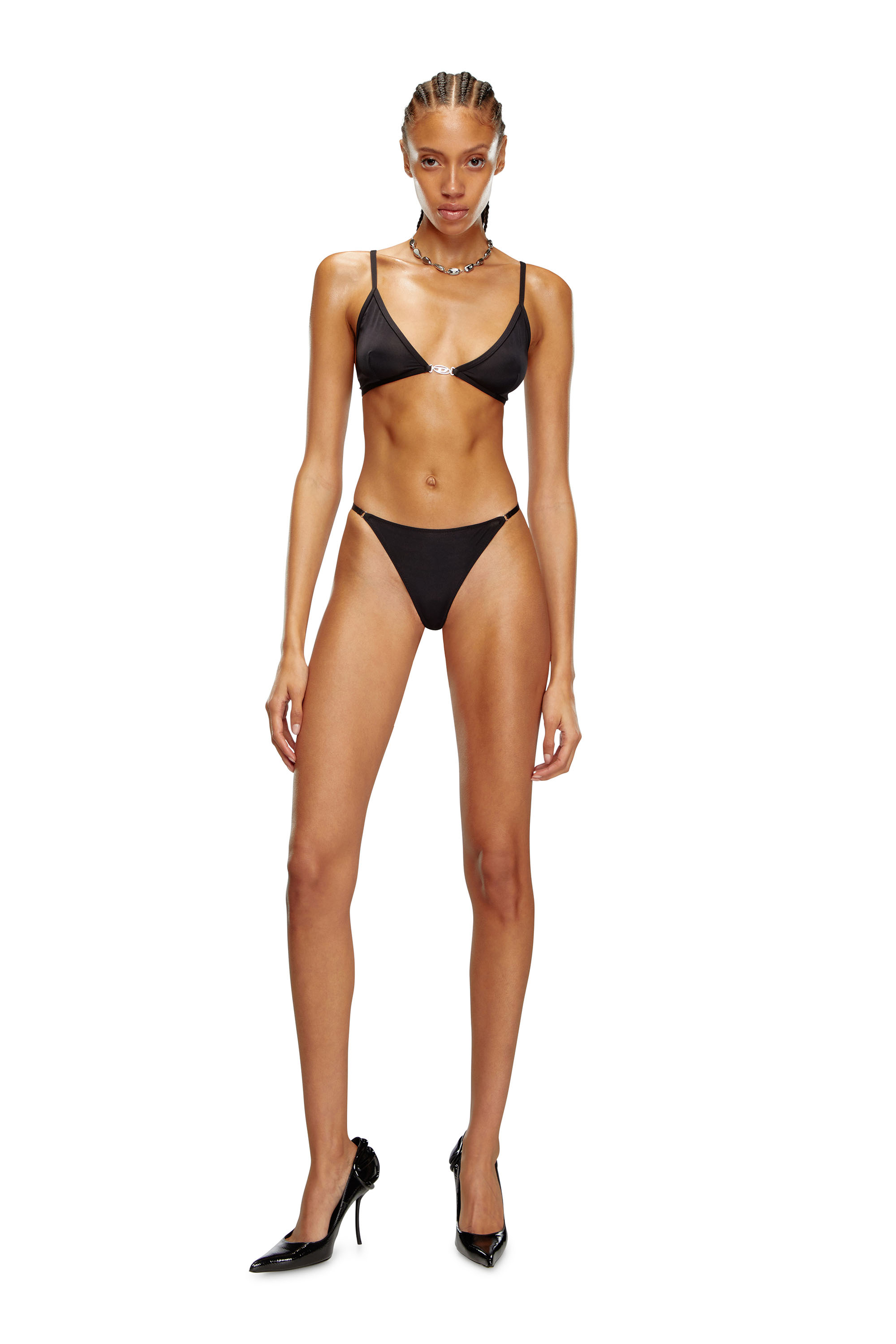 Diesel - UFSB-OVAL-D-TRIANGLE-BRA, Soutien-gorge triangulaire avec plaque Oval D Femme in Noir - 1