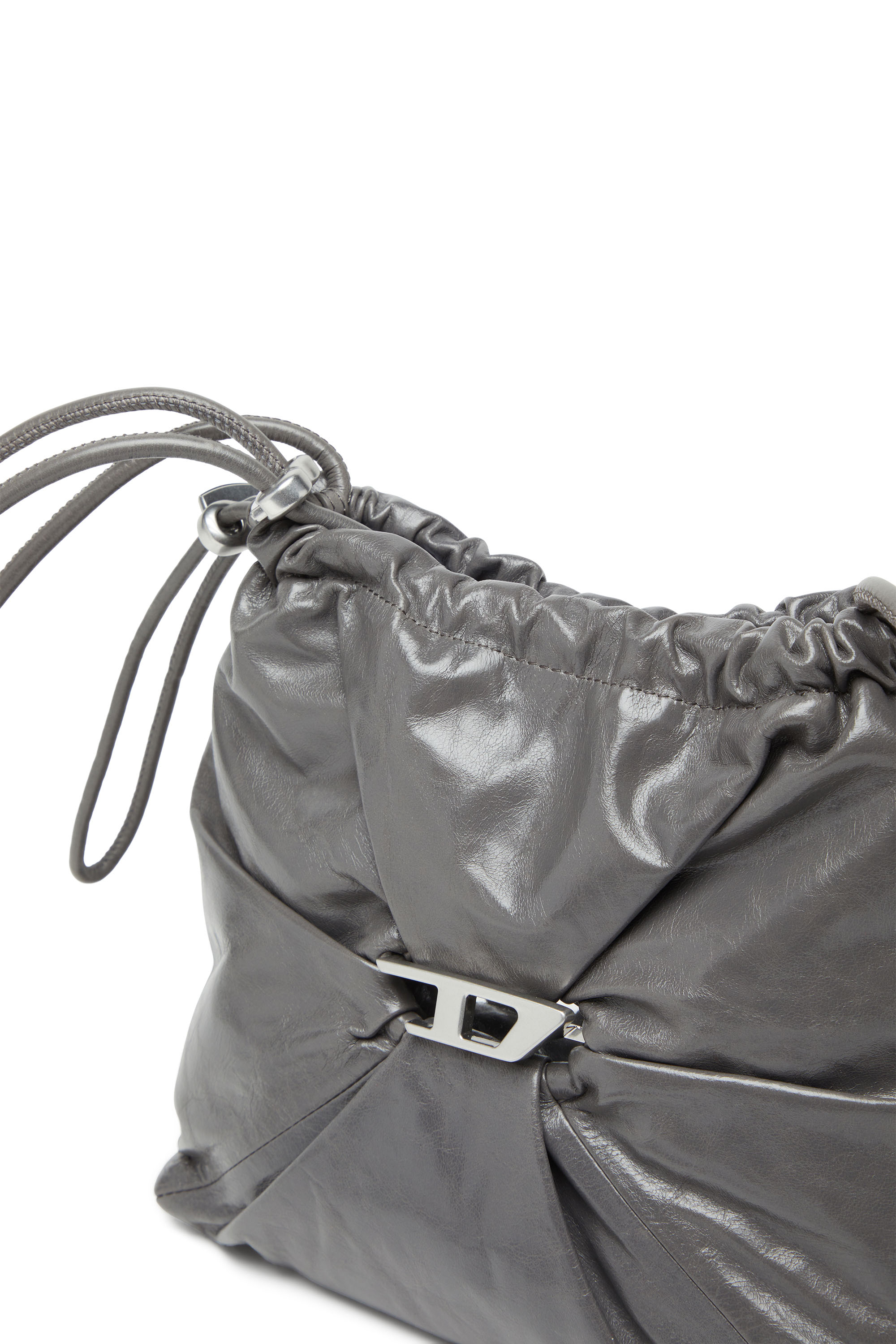 Diesel - SCRUNCH-D BUCKET, Scrunch-D-Sac seau en cuir froissé et brillant Femme in Gris - 5