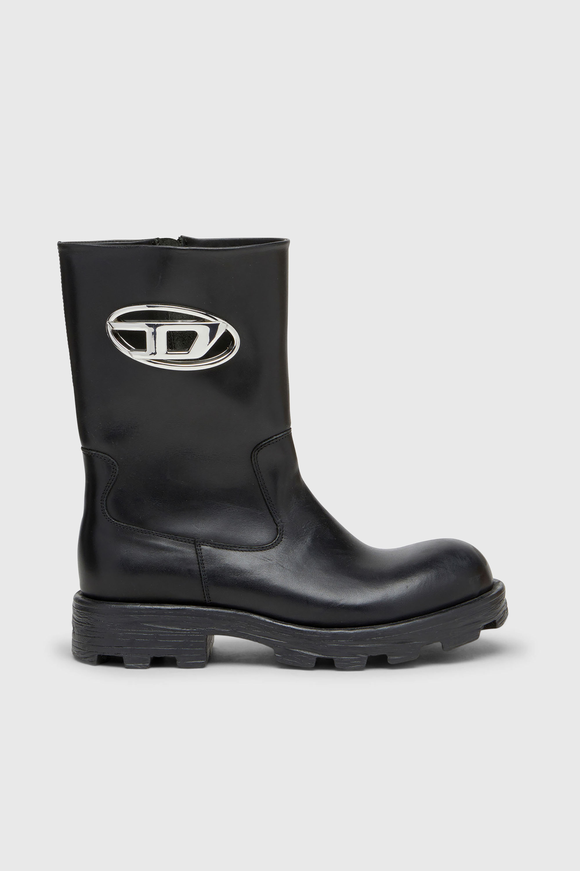 Diesel - D-HAMMER BKR D W, D-Hammer-Bottes en cuir d&eacute;coup&eacute;es avec ferrures &agrave; logo Femme in Noir - 1
