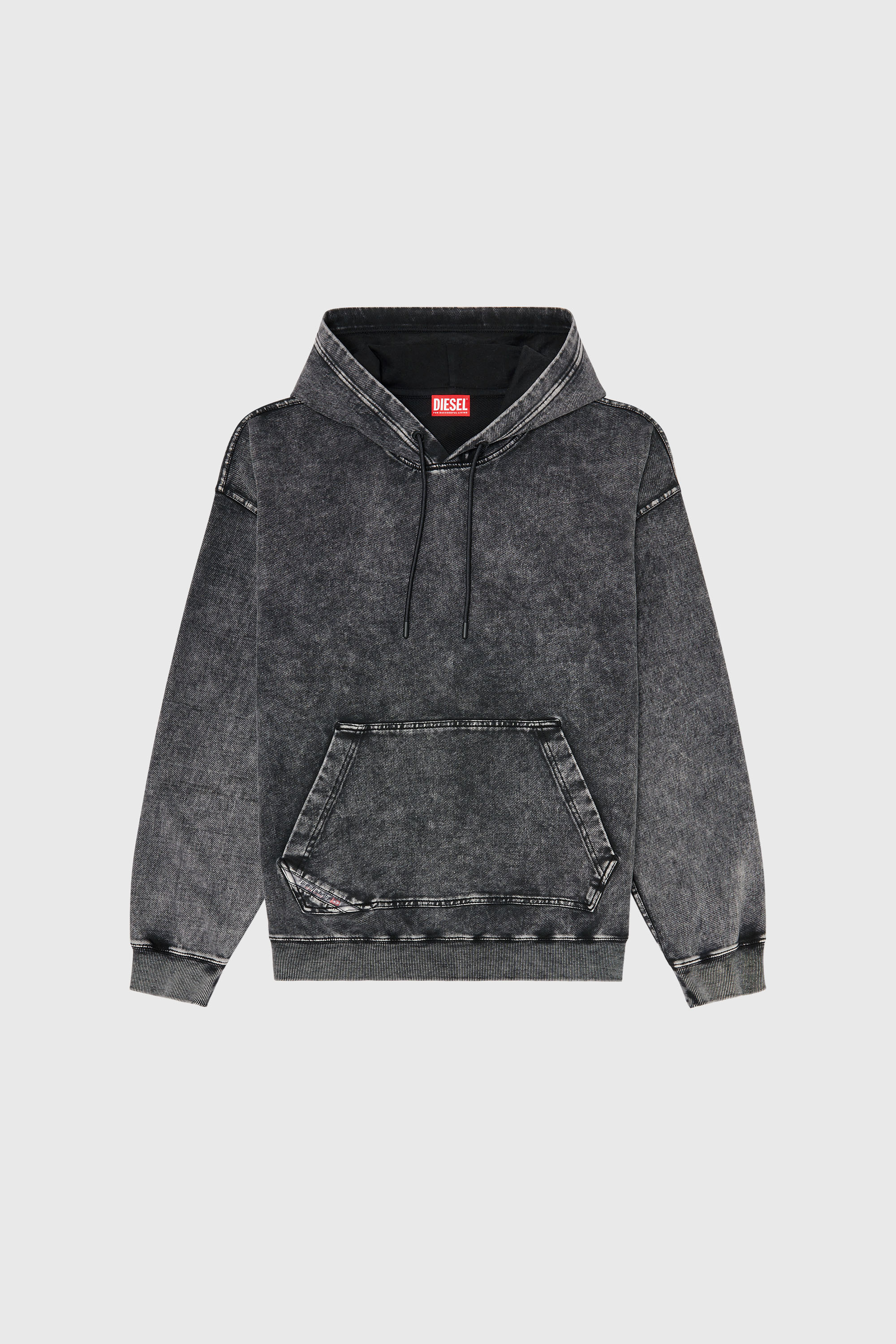 Diesel - S-BOXT-HOOD-TUK, Sweat &agrave; capuche effet denim trait&eacute; Homme in Gris - 2