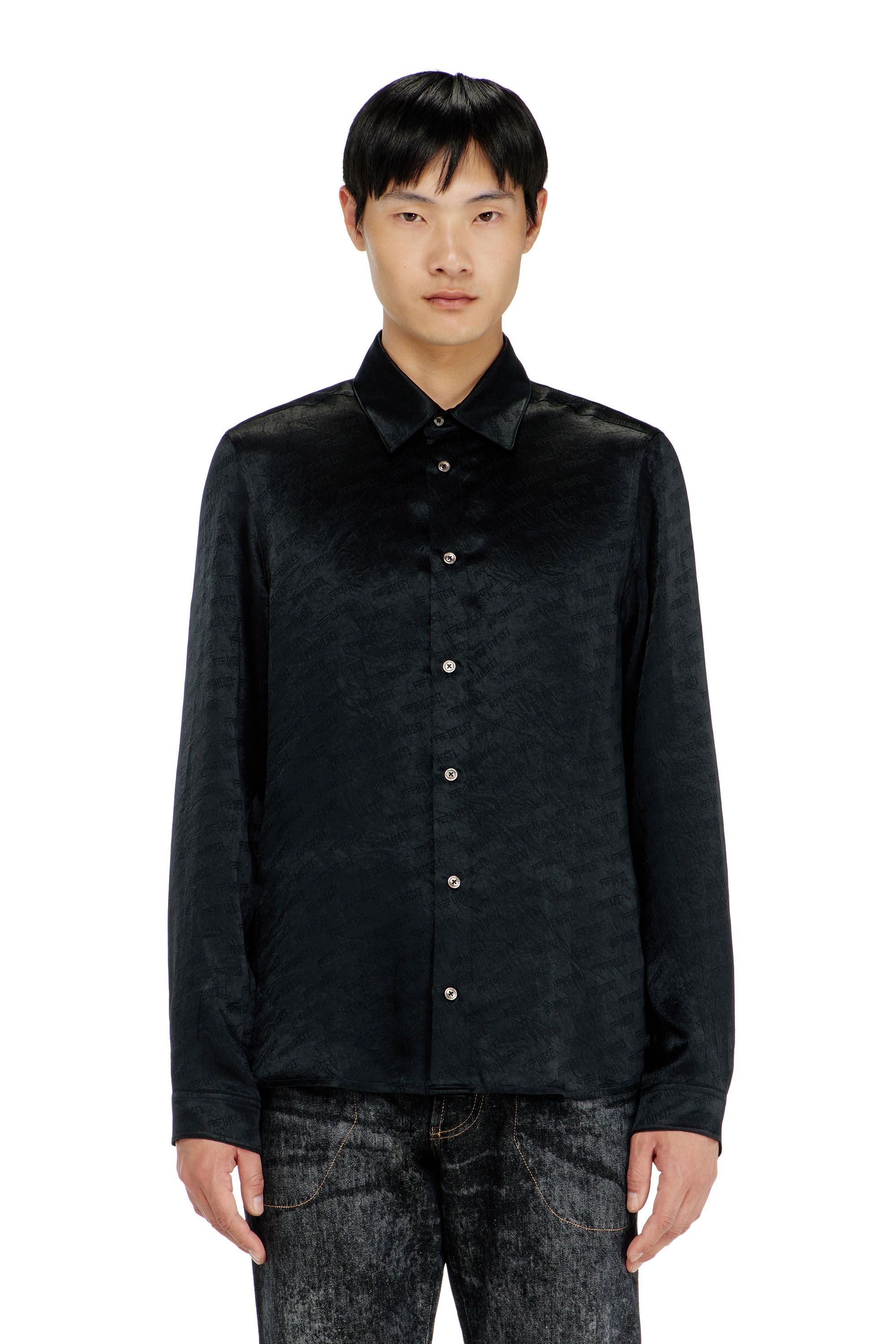 Diesel - S-KINNY-EFBZ, Chemise en satin froiss&eacute; jacquard logo Homme in ToBeDefined - 1
