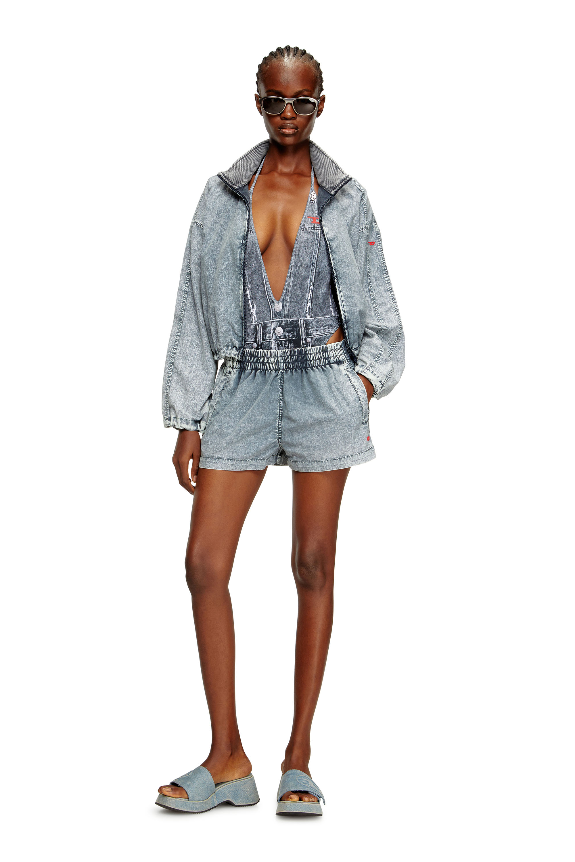 Diesel - KINSLEY-DNM, Maillot de bain plongeant avec effet trompe-l'œil denim Femme in Bleu - 1