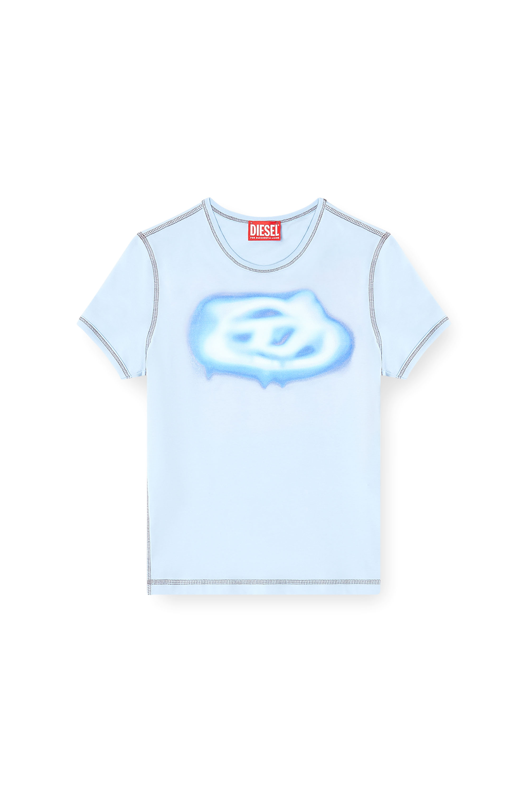 Diesel - T-UNCUTIES-LONG-S3, T-shirt slim avec logo effet graffiti Femme in Bleu - 2