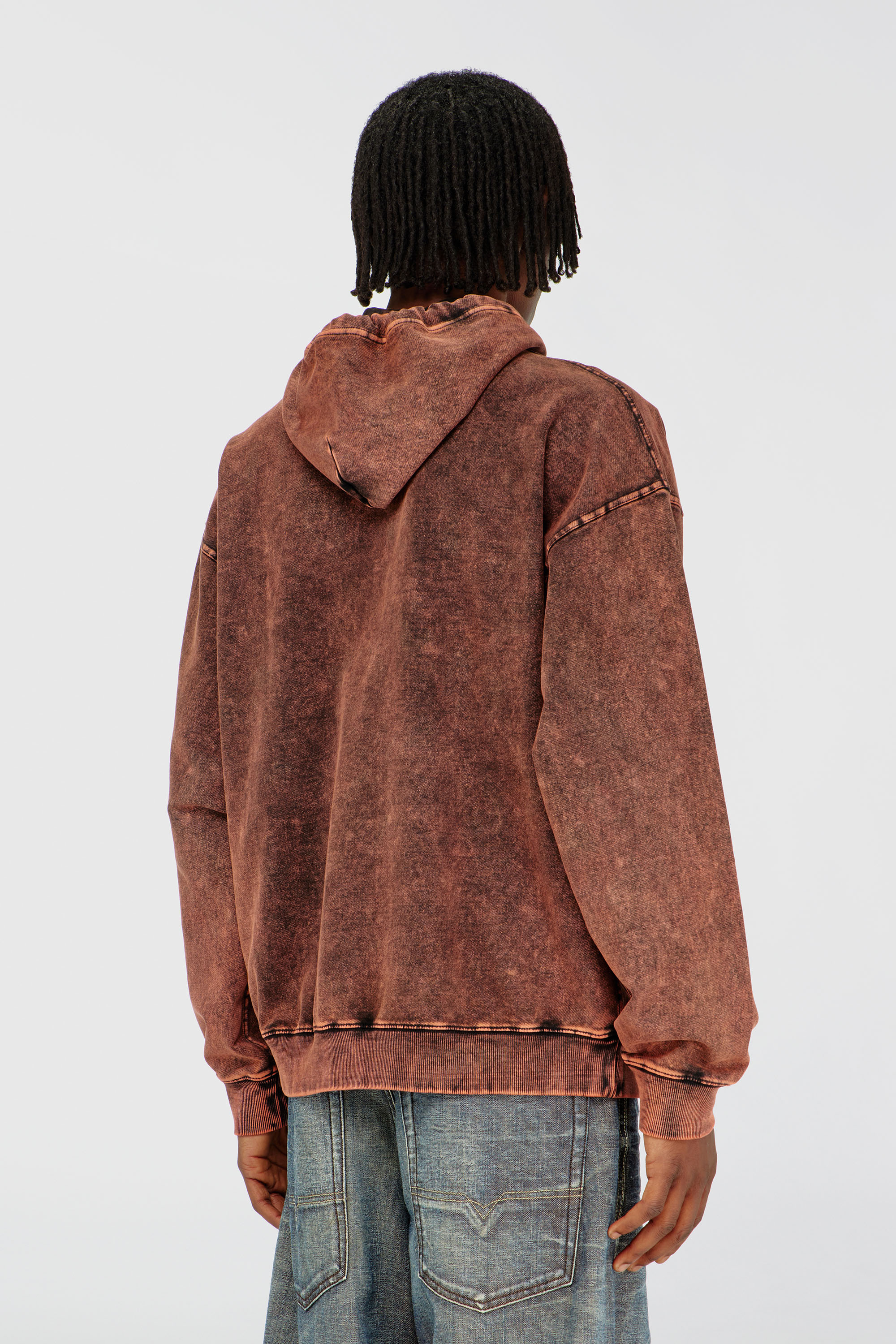 Diesel - S-BOXT-HOOD-TUK, Sweat &agrave; capuche effet denim trait&eacute; Homme in Marron - 4