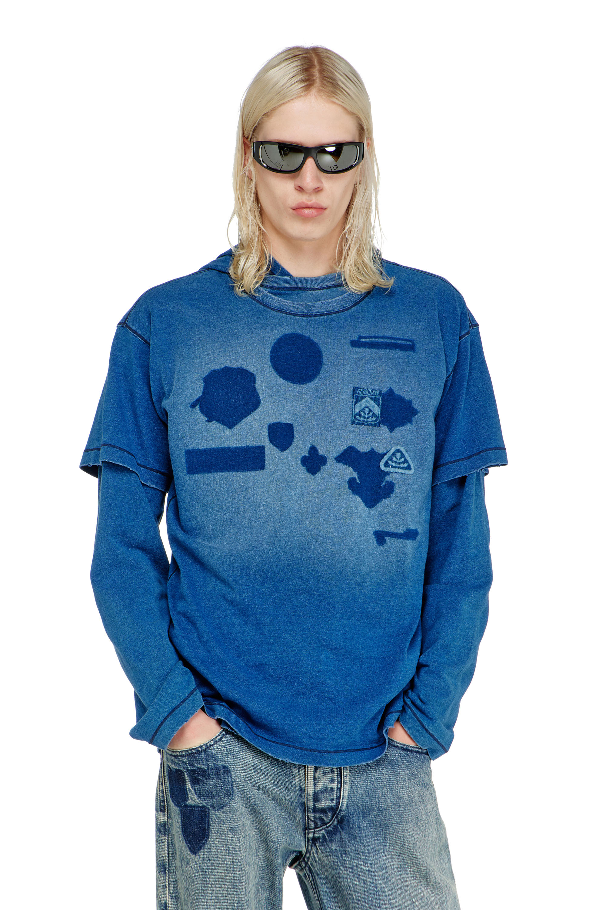 Diesel - T-NOX, T-shirt avec patchs effet ombre Homme in Bleu - 1