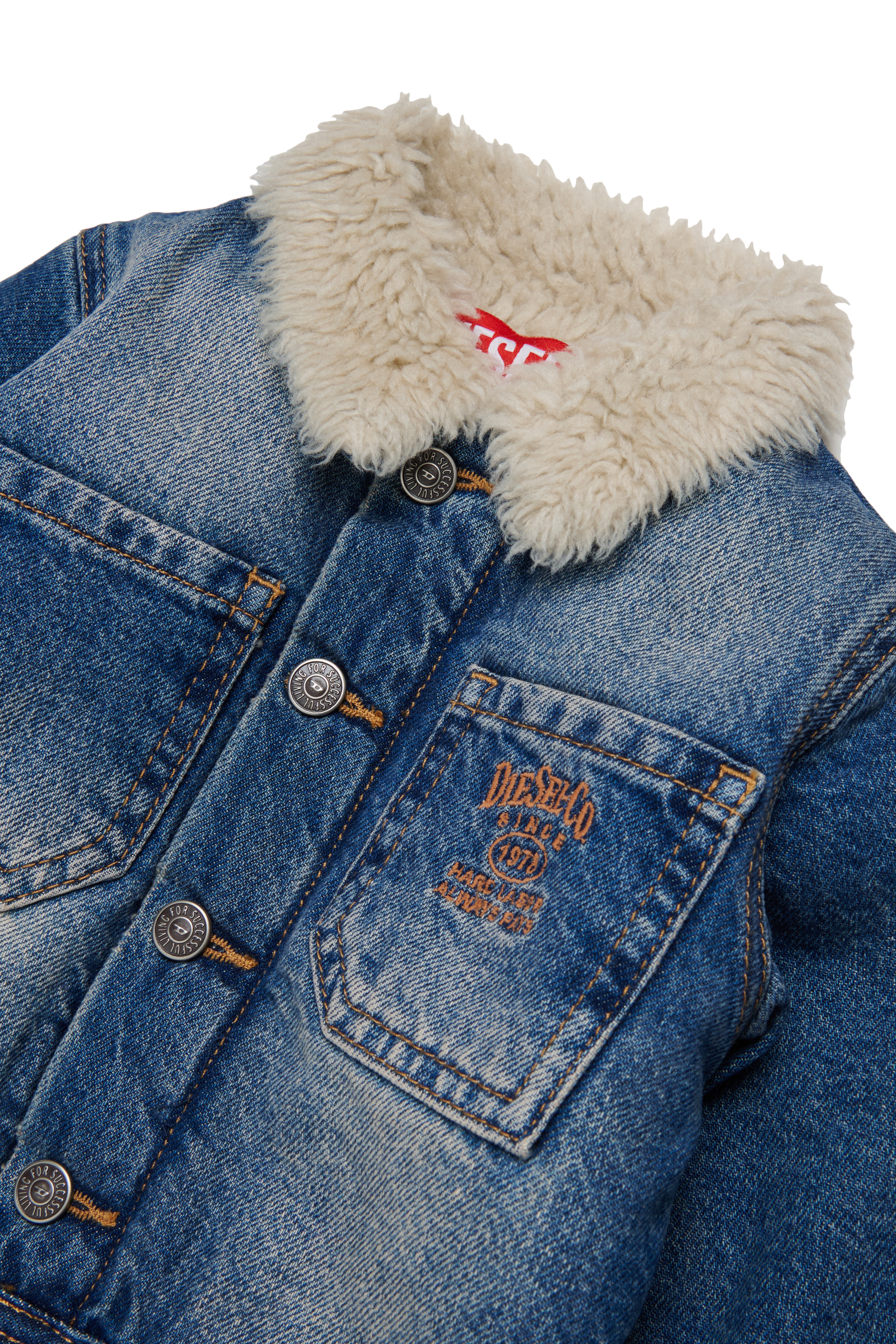 Diesel - JOMYB-FUR, Veste en denim avec col en sherpa doux Mixte in Bleu - 3