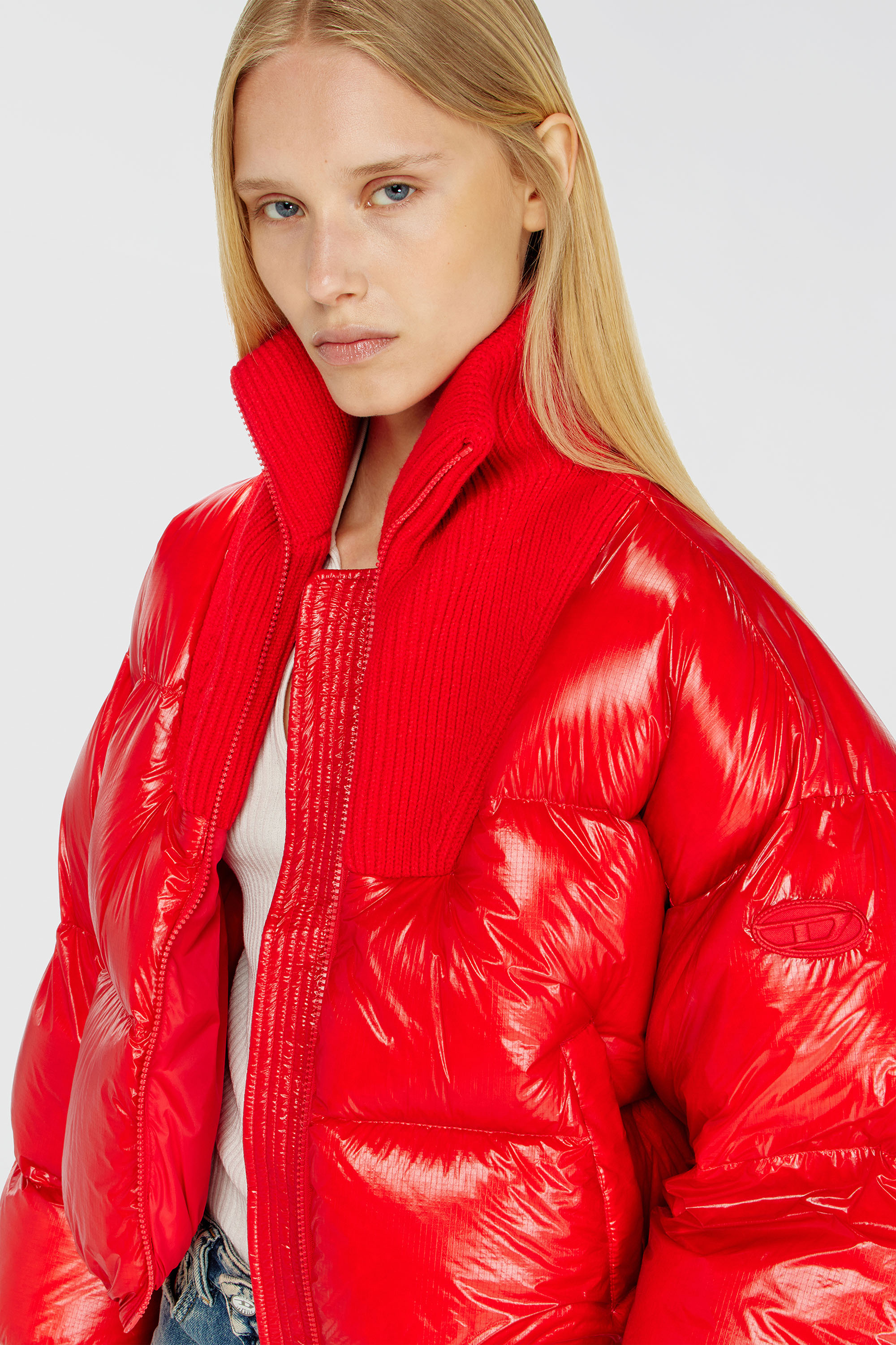 Diesel - W-ARRIOR, Doudoune en ripstop avec col en maille Femme in Rouge - 5