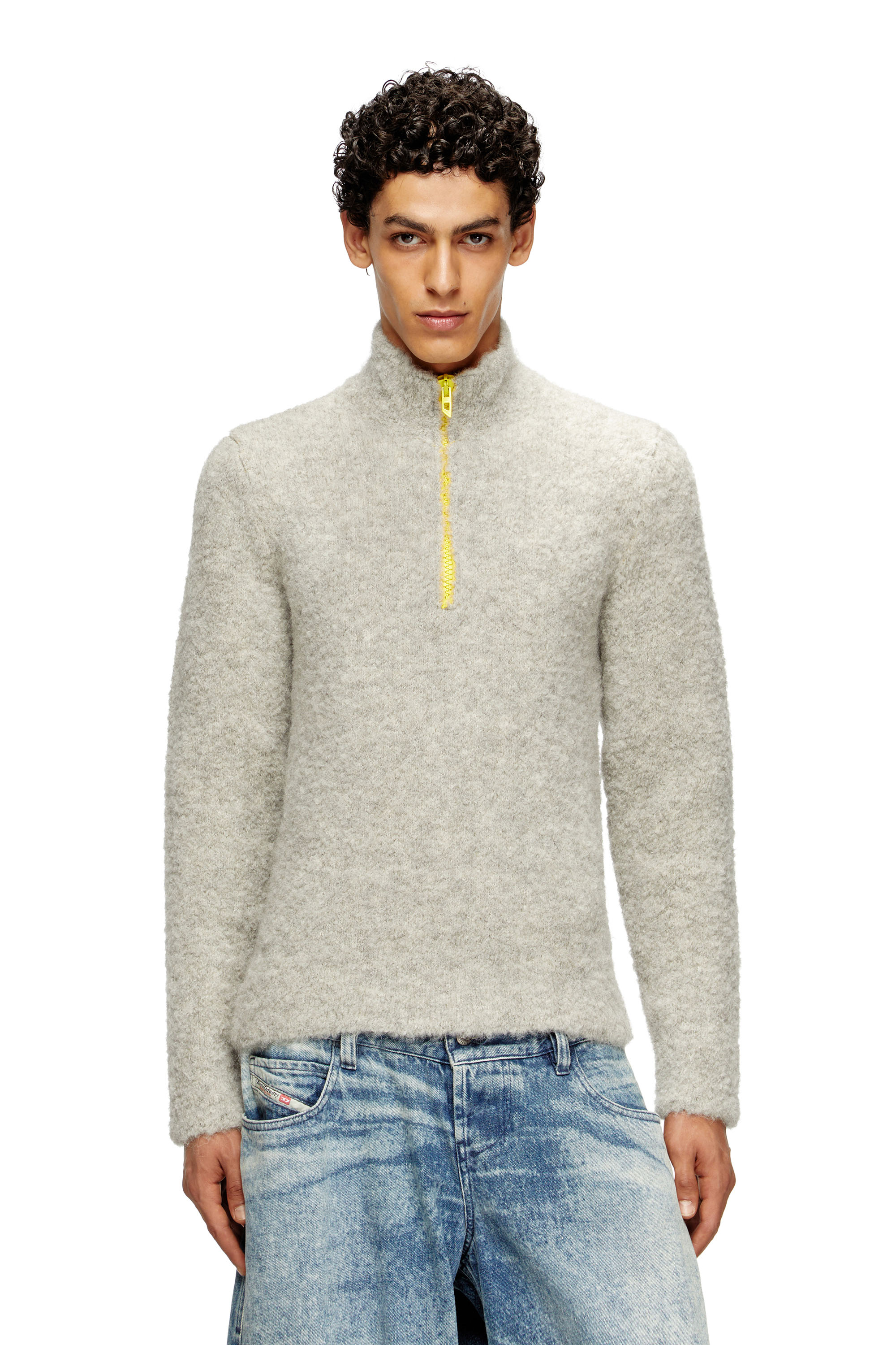 Diesel - K-ELLER, Pull demi-zippé avec intérieur contrasté Homme in Gris - 1