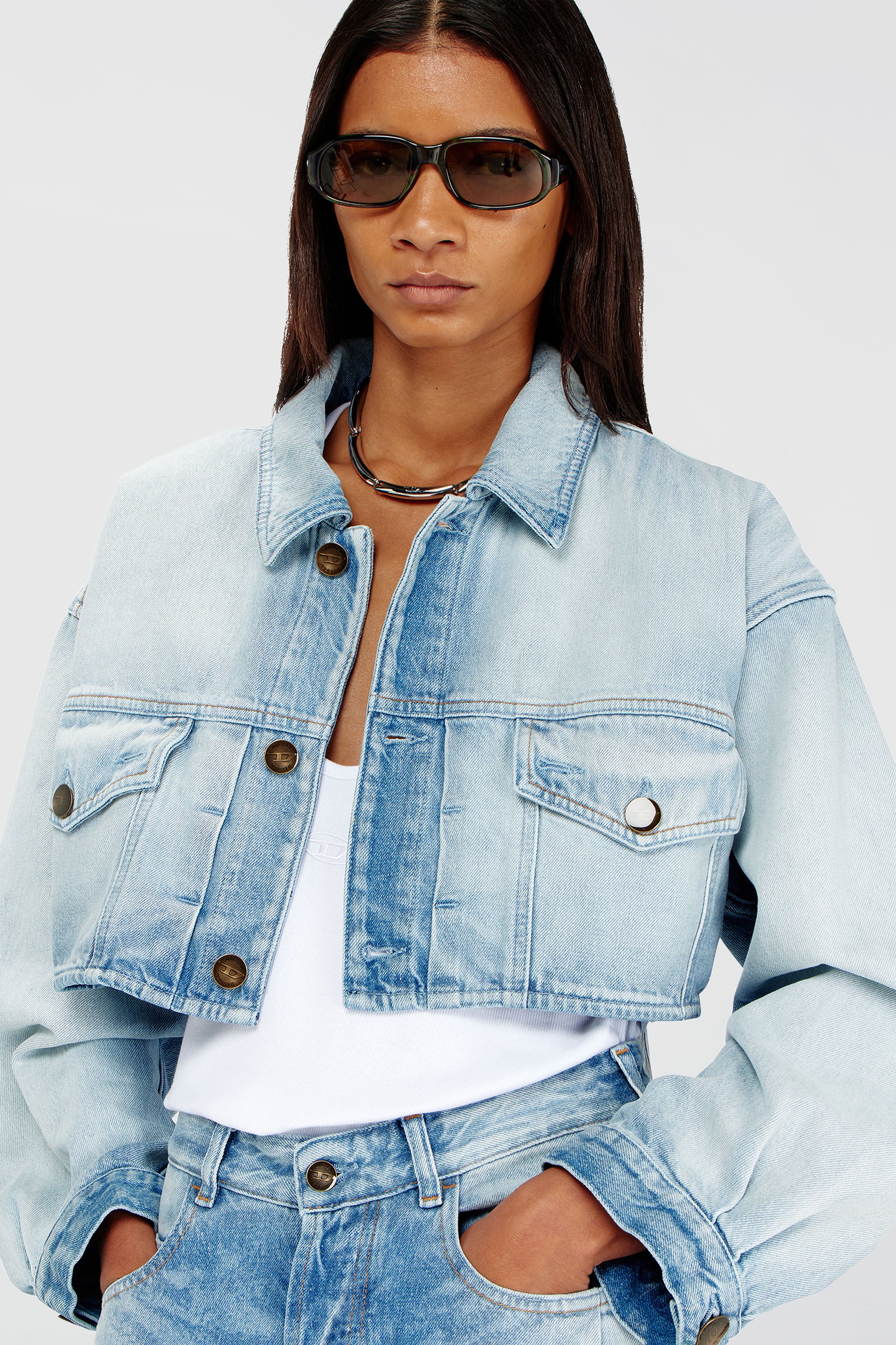 Diesel - DE-MALLEY-S, Veste trucker courte et oversize Femme in Bleu - 5