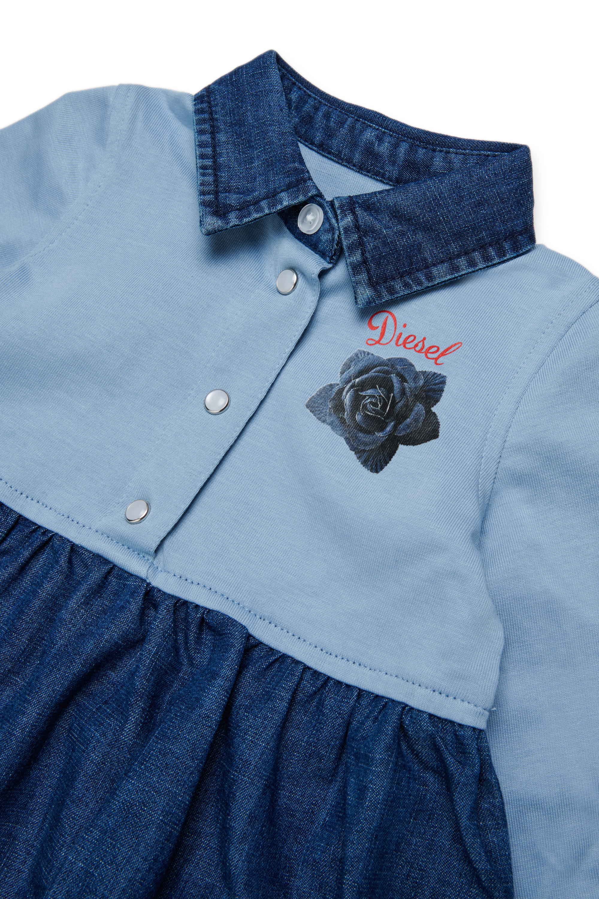 Diesel - DROSEB, Robe-chemise en coton et denim &agrave; imprim&eacute; rose Femme in Bleu - 3