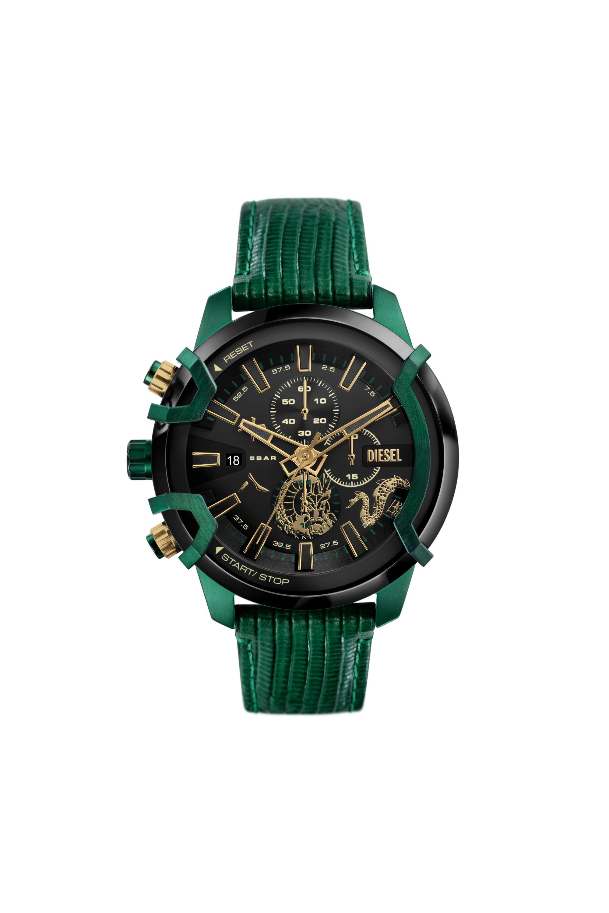 Diesel - DZ4651, Montre chronographe Griffed en cuir vert Homme in Vert - 1
