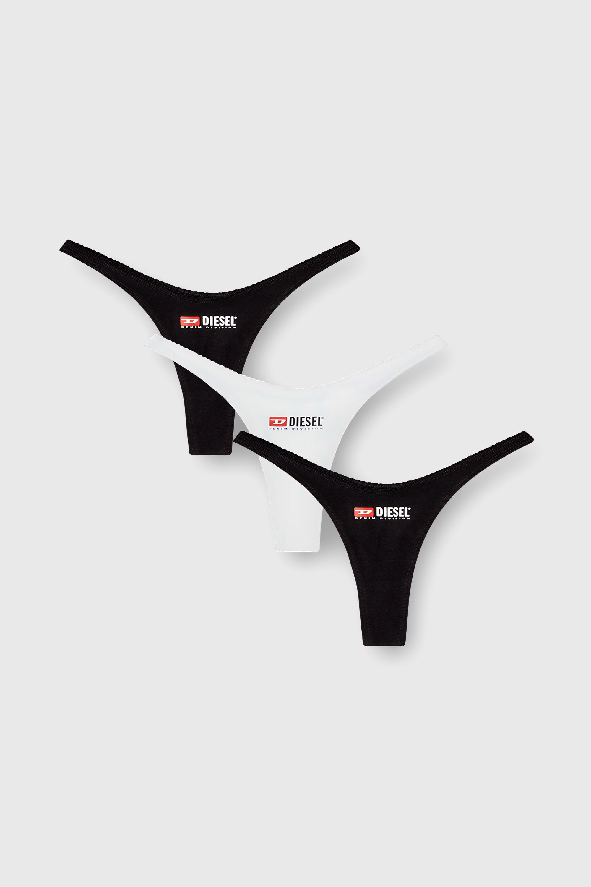 Diesel - MICRO-PUNCHY-D-CORE-3PACK, Lot de trois strings en coton stretch avec logo Femme in Noir - 1