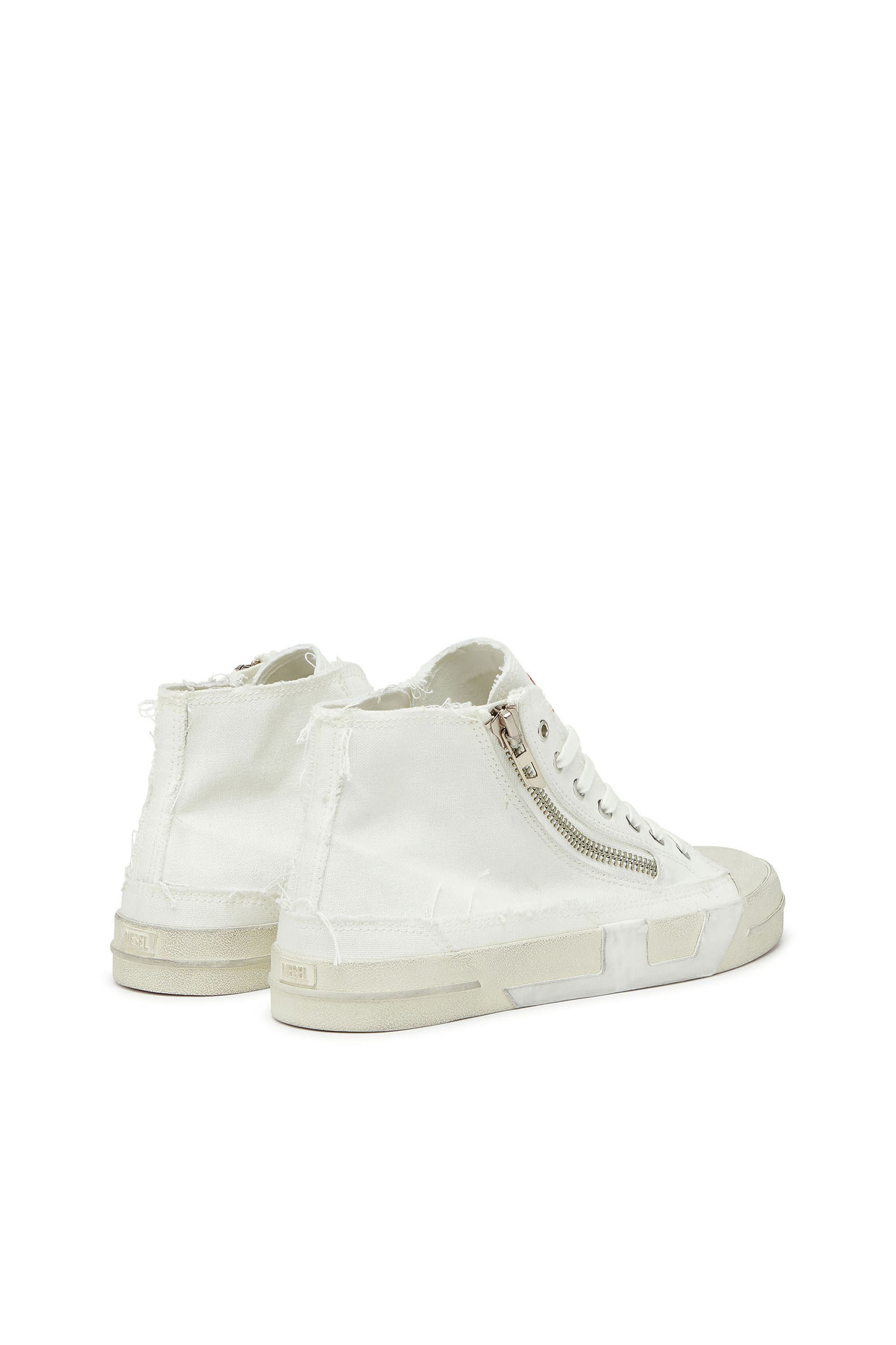 Diesel - S-D-VERSE ZIP MID II, S-D-Verse - Baskets en toile effiloch&eacute;e avec logo D Homme in Blanc - 3