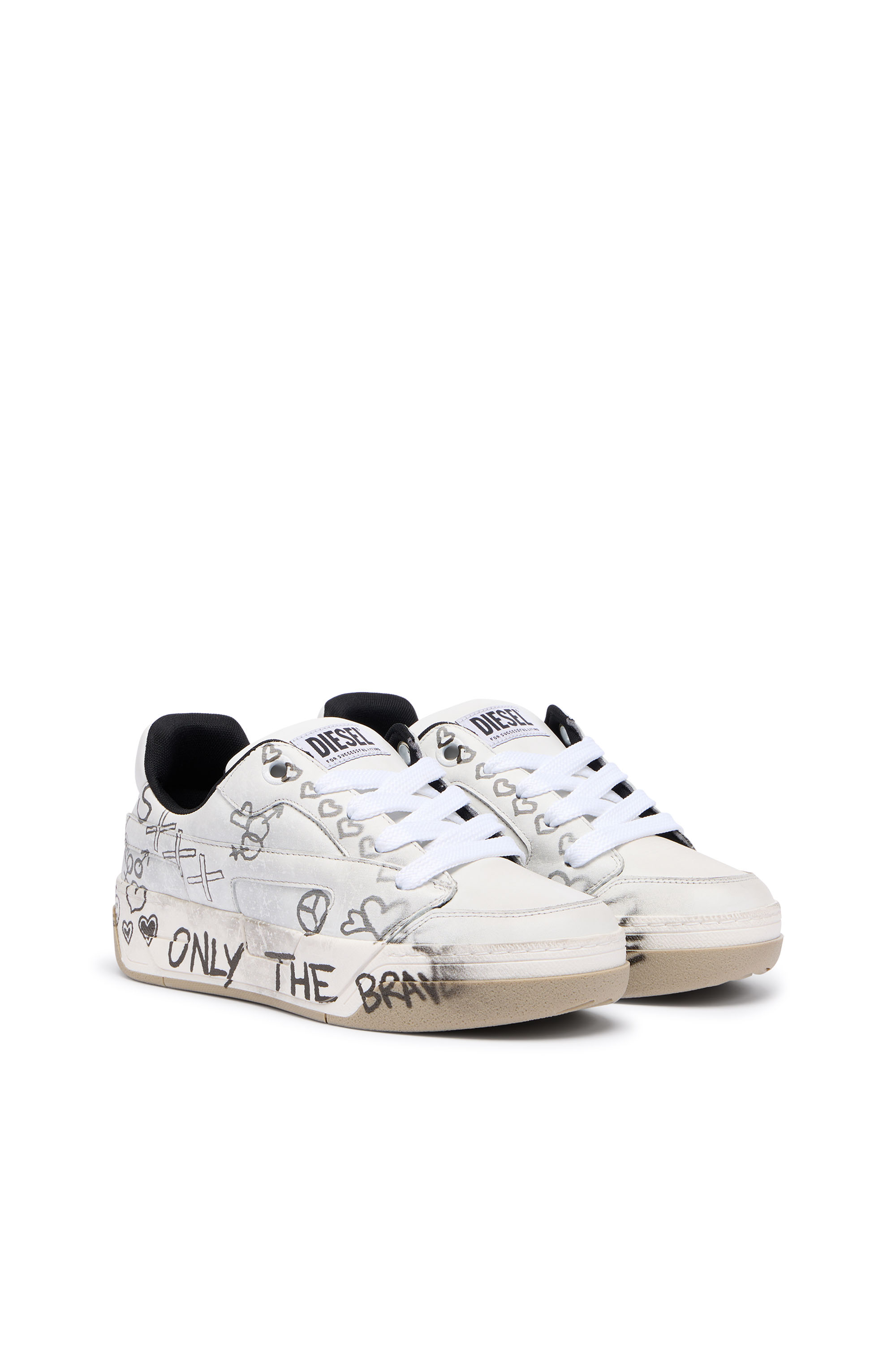 Diesel - S-D-OLLIE LOW, D-Ollie-Baskets en cuir avec imprim&eacute; graffiti Homme in Blanc - 2