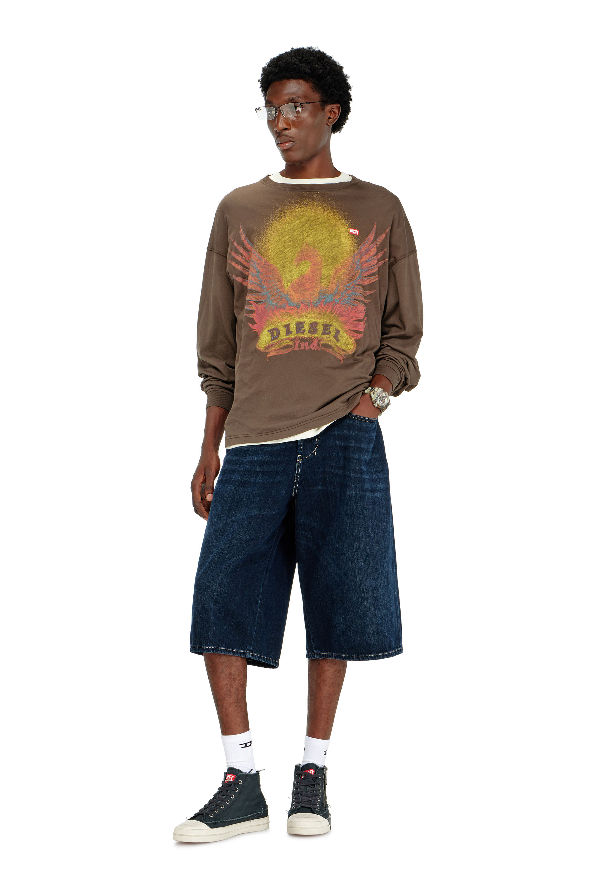 Diesel - T-BOXT-LS-AA1, T-shirt &agrave; manches longues avec motif Phoenix Homme in Marron - 2