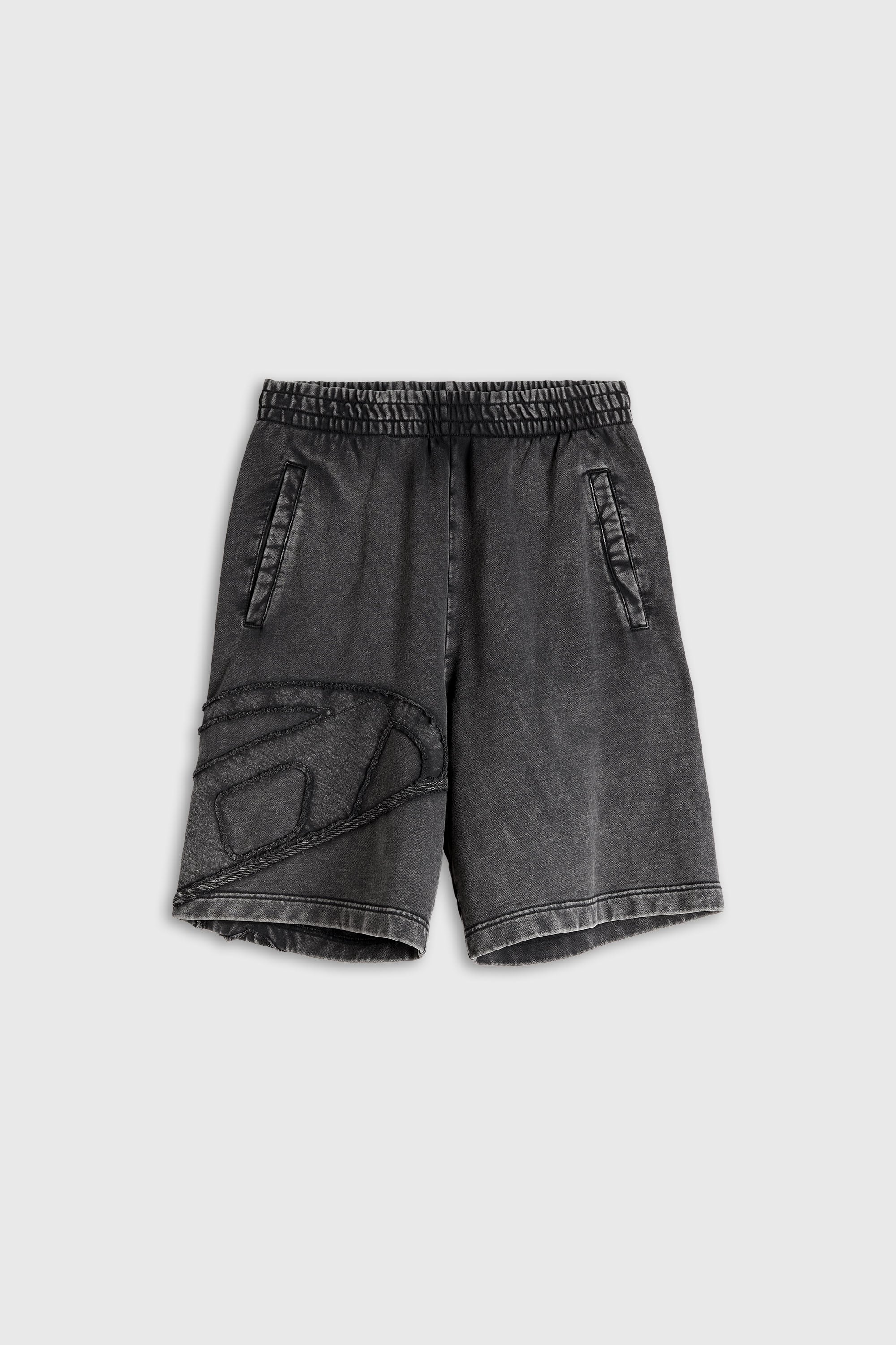 Diesel - P-CROW-MEGCUT, Short en molleton avec logo Oval D sectionn&eacute; Homme in Noir - 2