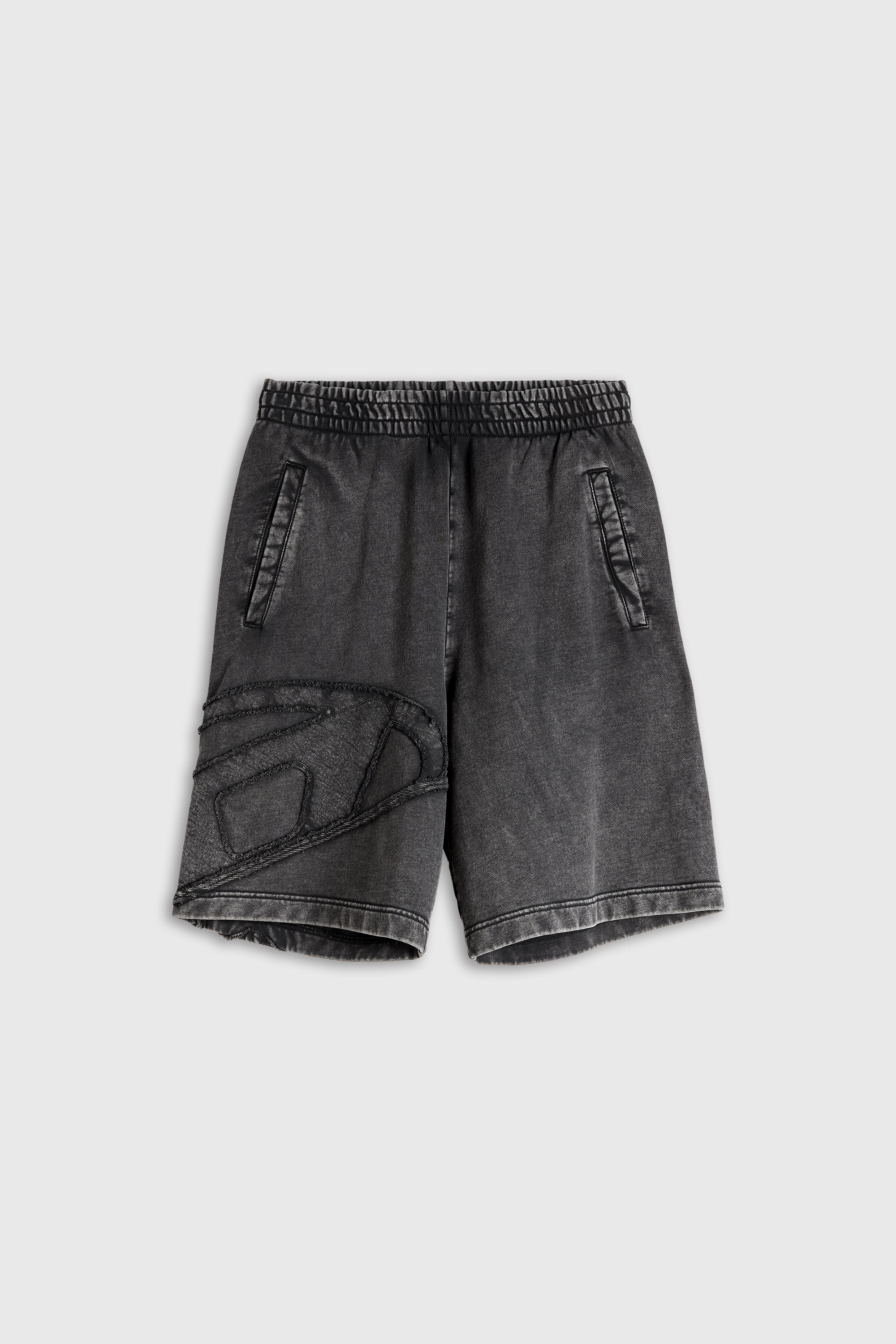 Diesel - P-CROW-MEGCUT, Short en molleton avec logo Oval D sectionn&eacute; Homme in Noir - 2