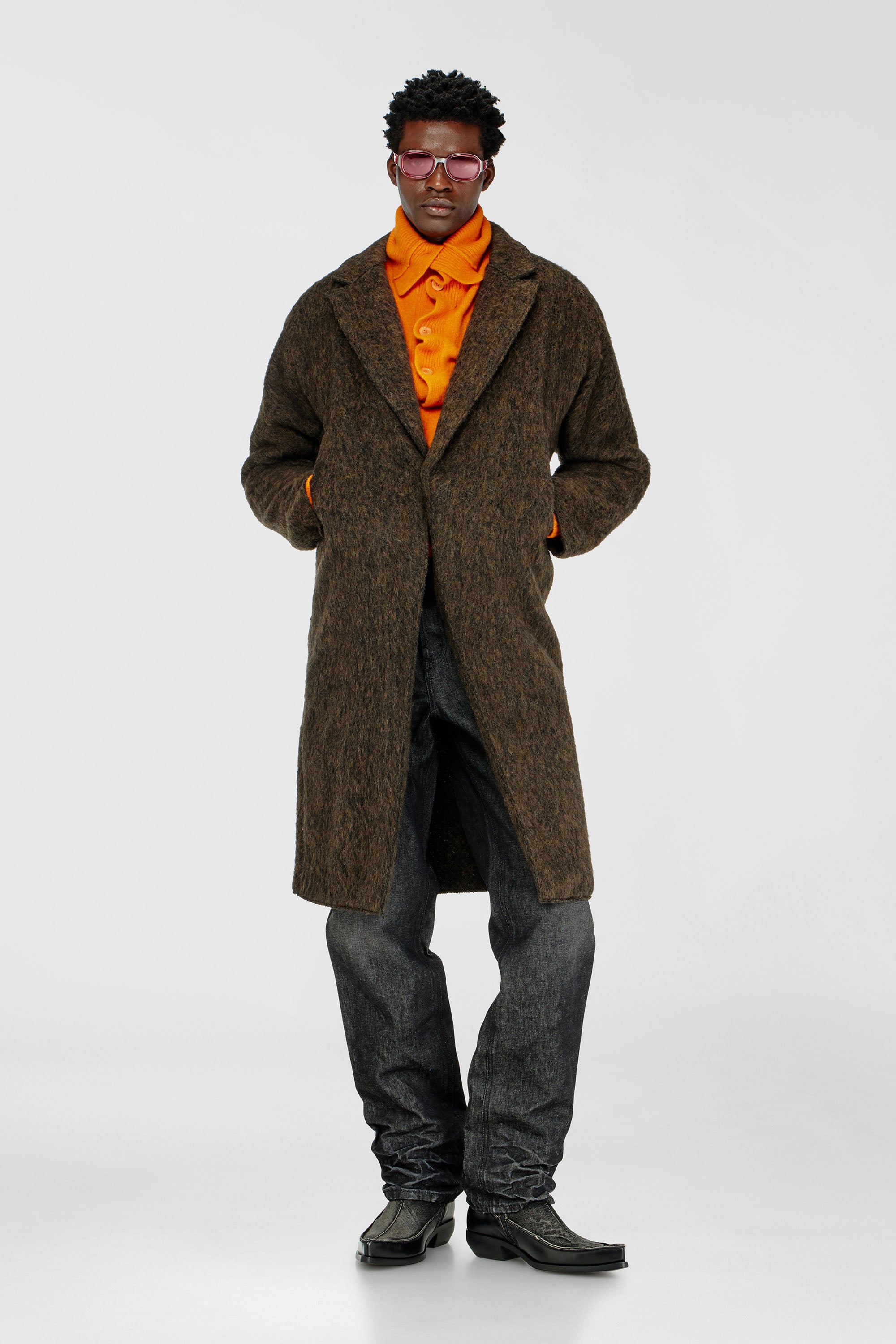 Diesel - W-HULL, Manteau en laine et alpaga m&eacute;lang&eacute;s Homme in Marron - 1