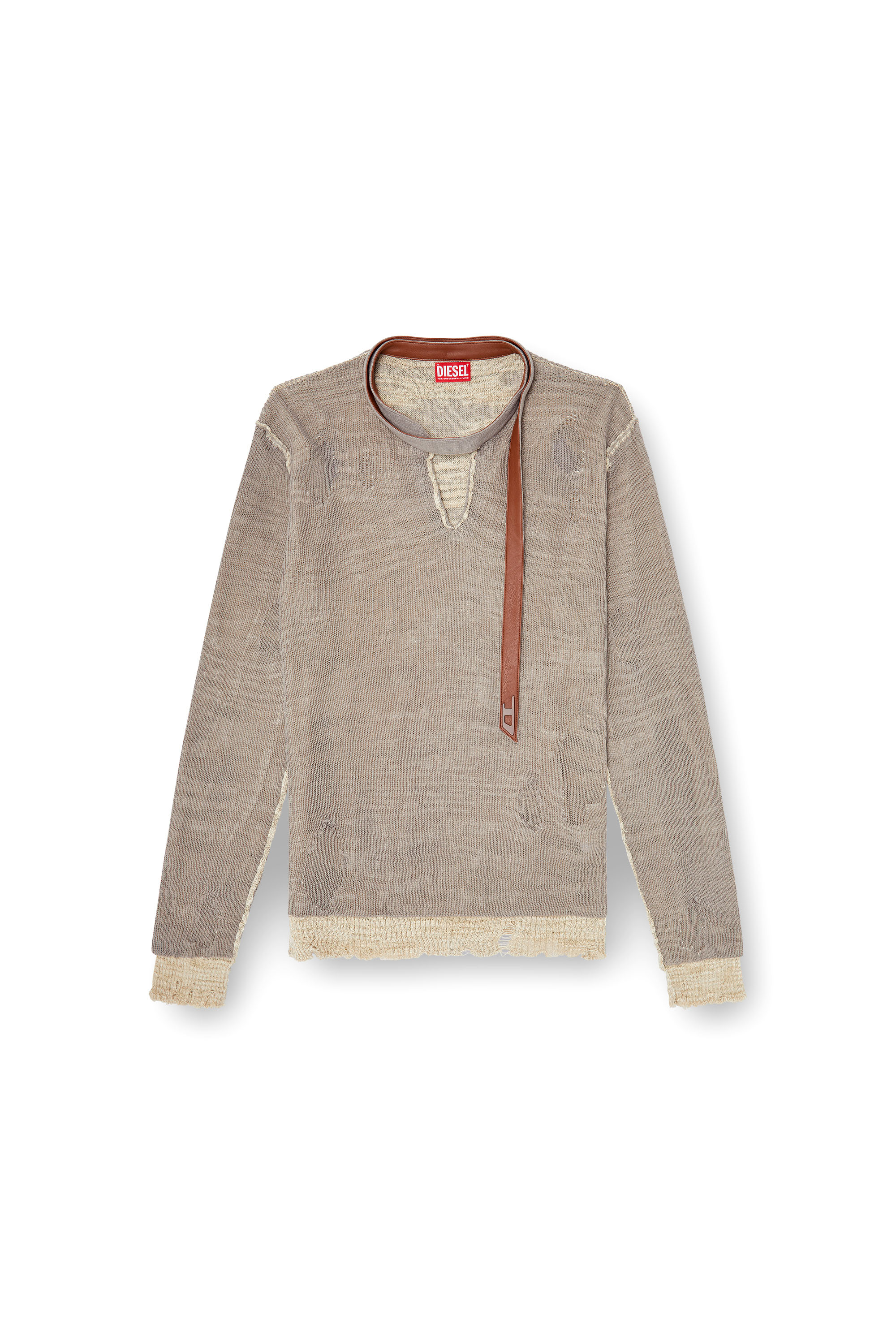 Diesel - K-DAIANERIS, Pull us&eacute; avec sangle de col motard Homme in Marron - 3