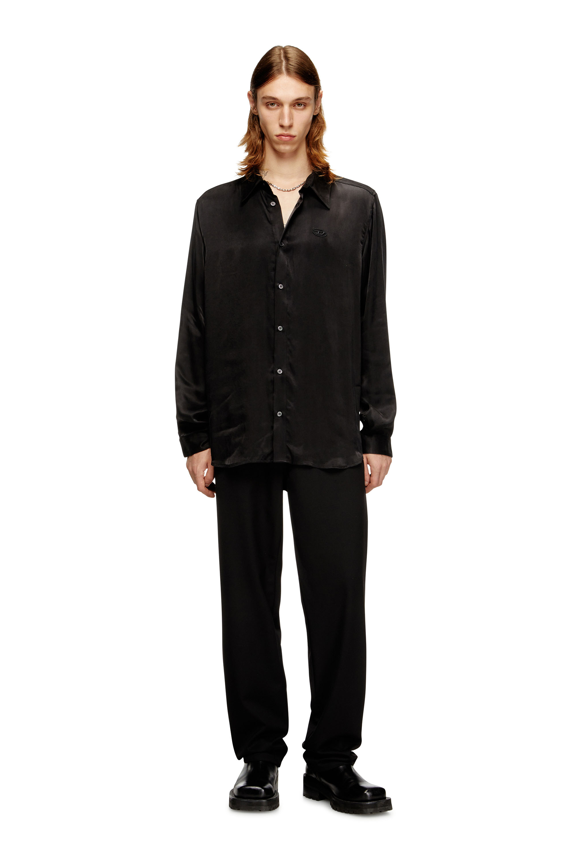 Diesel - S-SIMPLY-AJFU, Chemise en cupro avec logo brodé Homme in Noir - 2