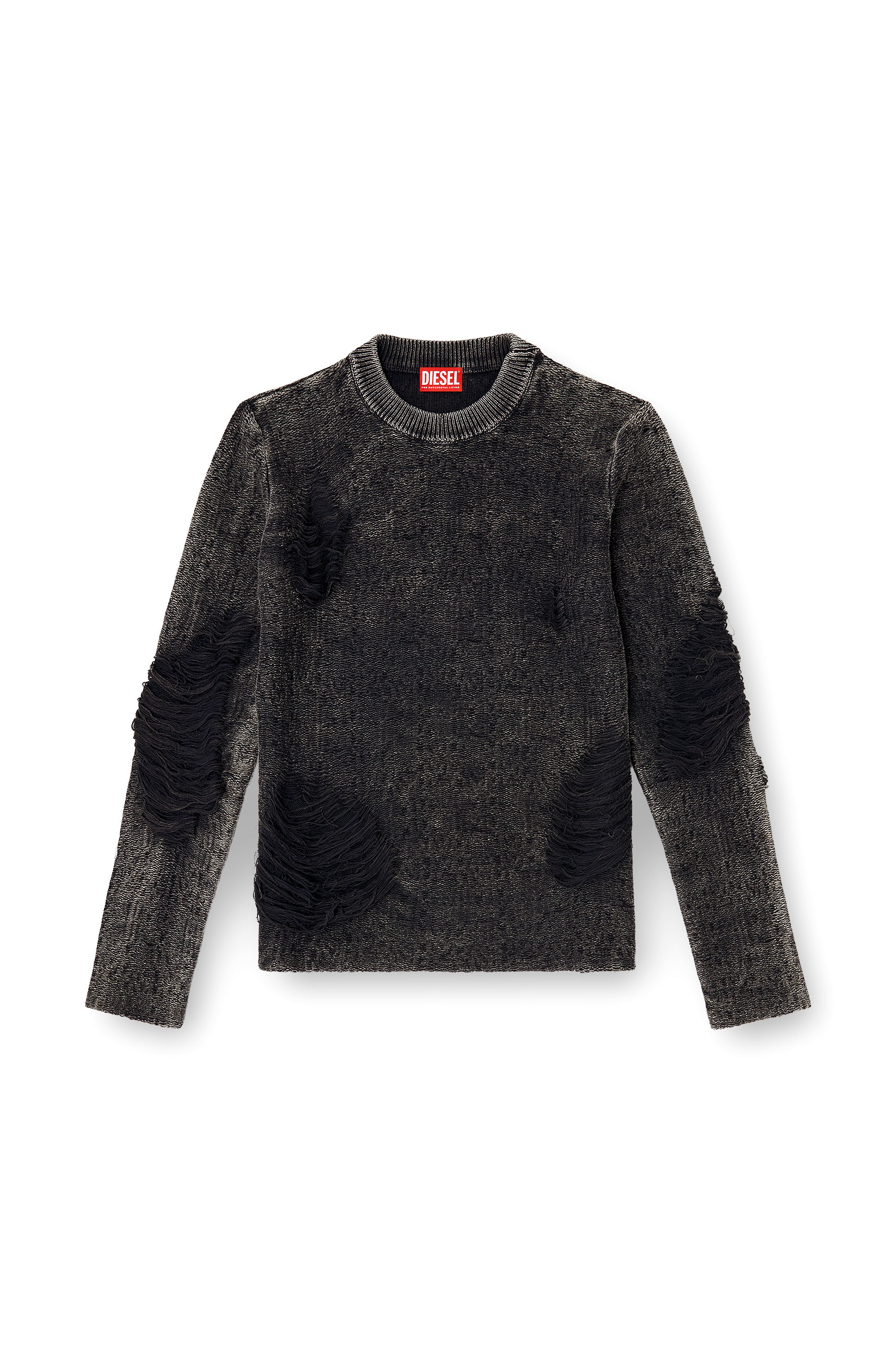 Diesel - K-FJORDI-ROUND, Pull destroy avec fils flottants Homme in Noir - 3