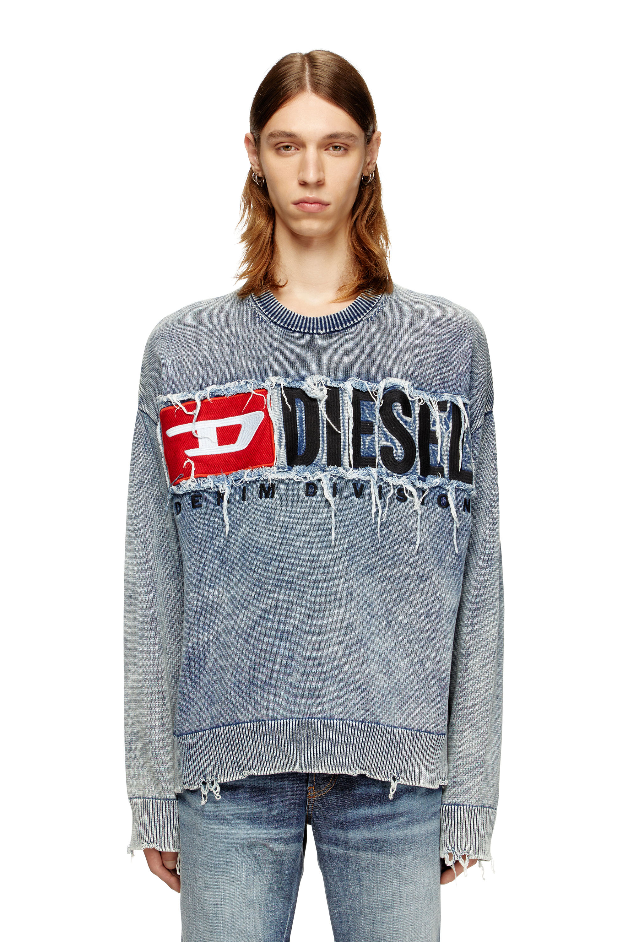 Diesel - K-FRONZI, Cotton jumper with denim logo patch Homme in ToBeDefined - 1