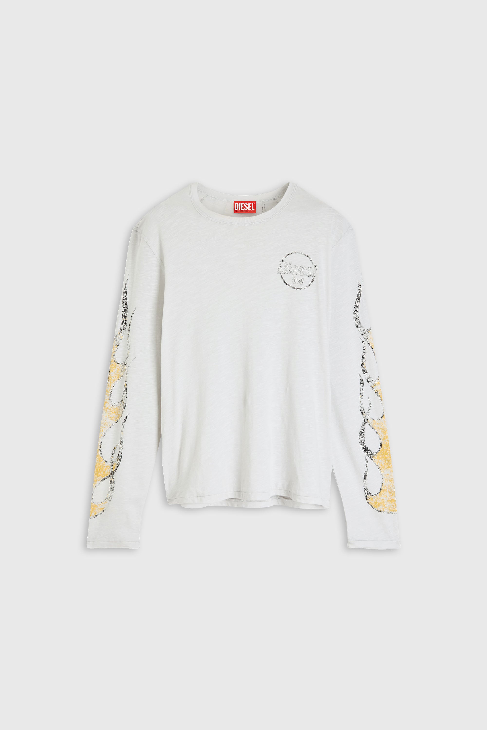 Diesel - T-NOTS-LS, T-shirt manches longues en jersey flamm&eacute; avec imprim&eacute; craquel&eacute; Homme in Blanc - 2