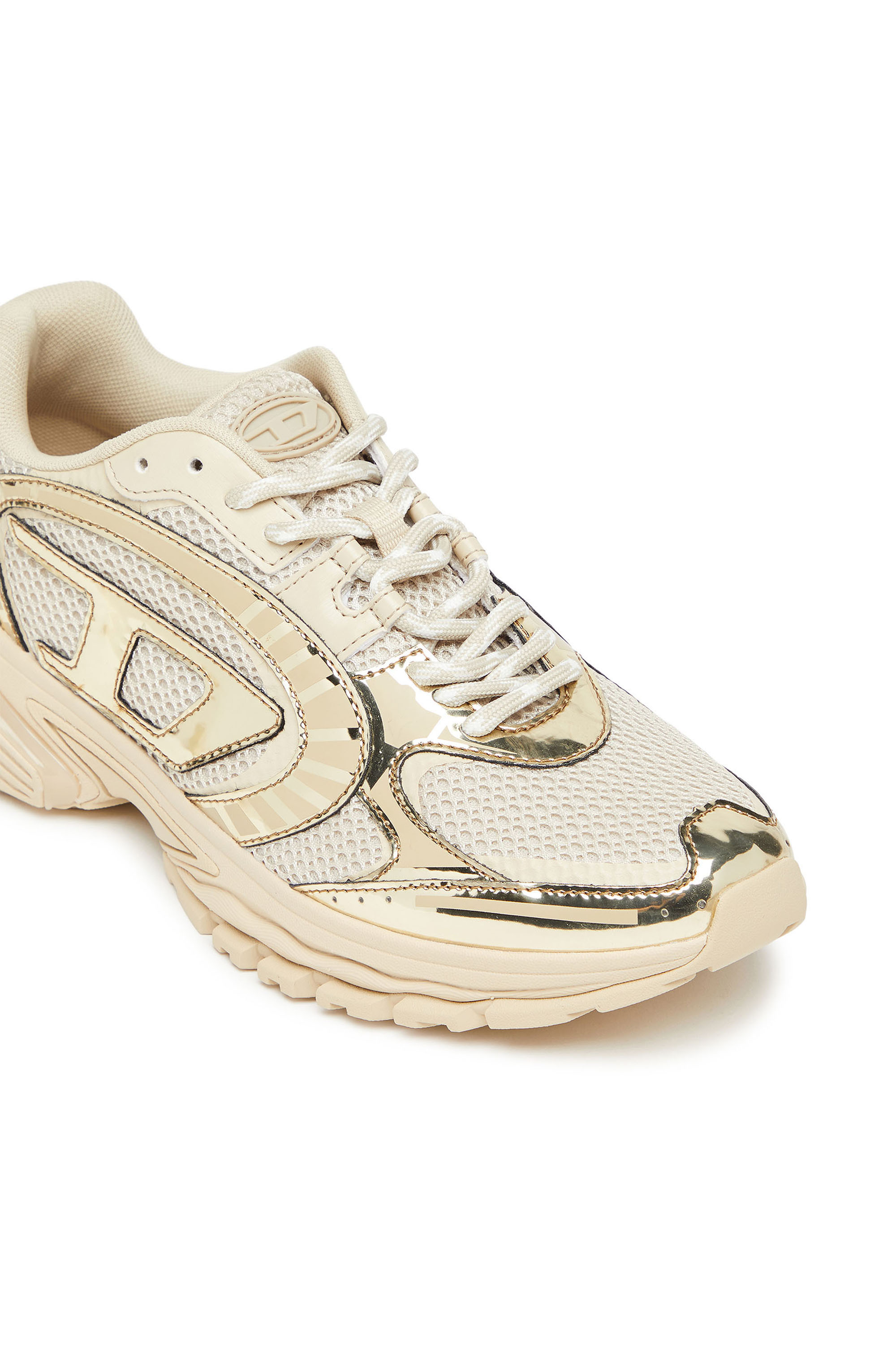 Diesel - S-PRO-V-DENSE LOW W, S-Pro-V-Dense-Sneakers en mesh métallisé avec logo Oval D Femme in Beige - 6