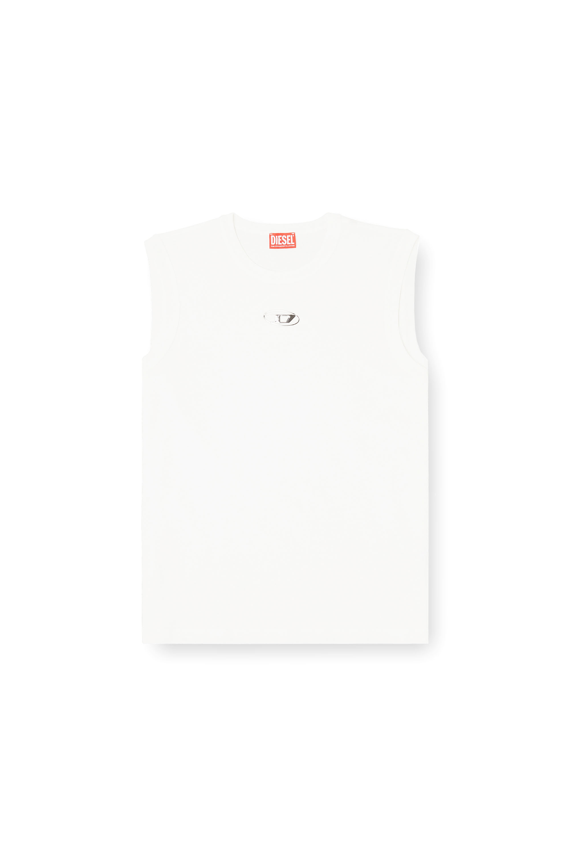 Diesel - T-BISCO-IOD, D&eacute;bardeur en coton avec un Oval D m&eacute;tallis&eacute; Homme in Blanc - 3
