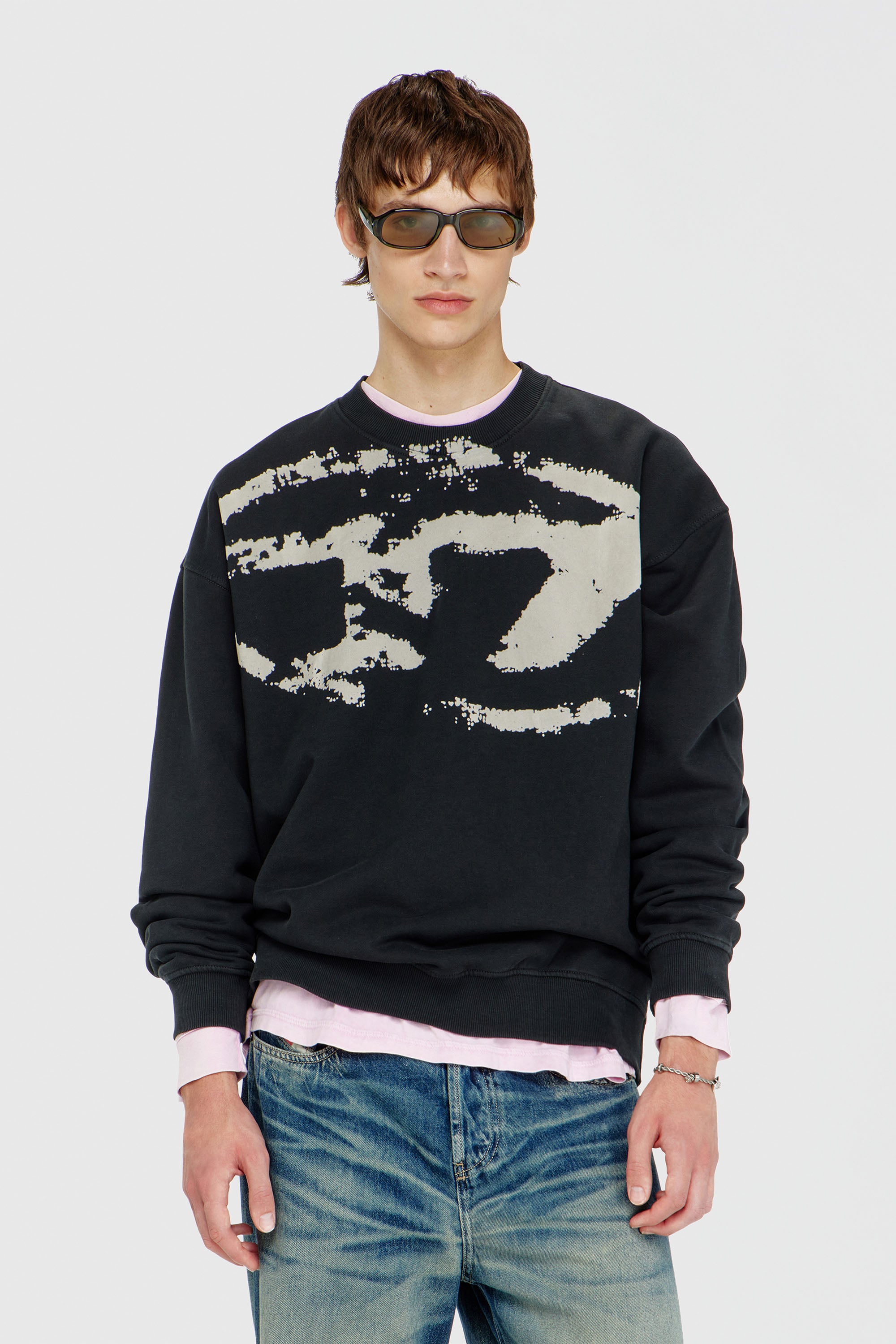 Diesel - S-BOXT-N5, Sweat-shirt en coton avec D ovale floqu&eacute; Homme in Noir - 1